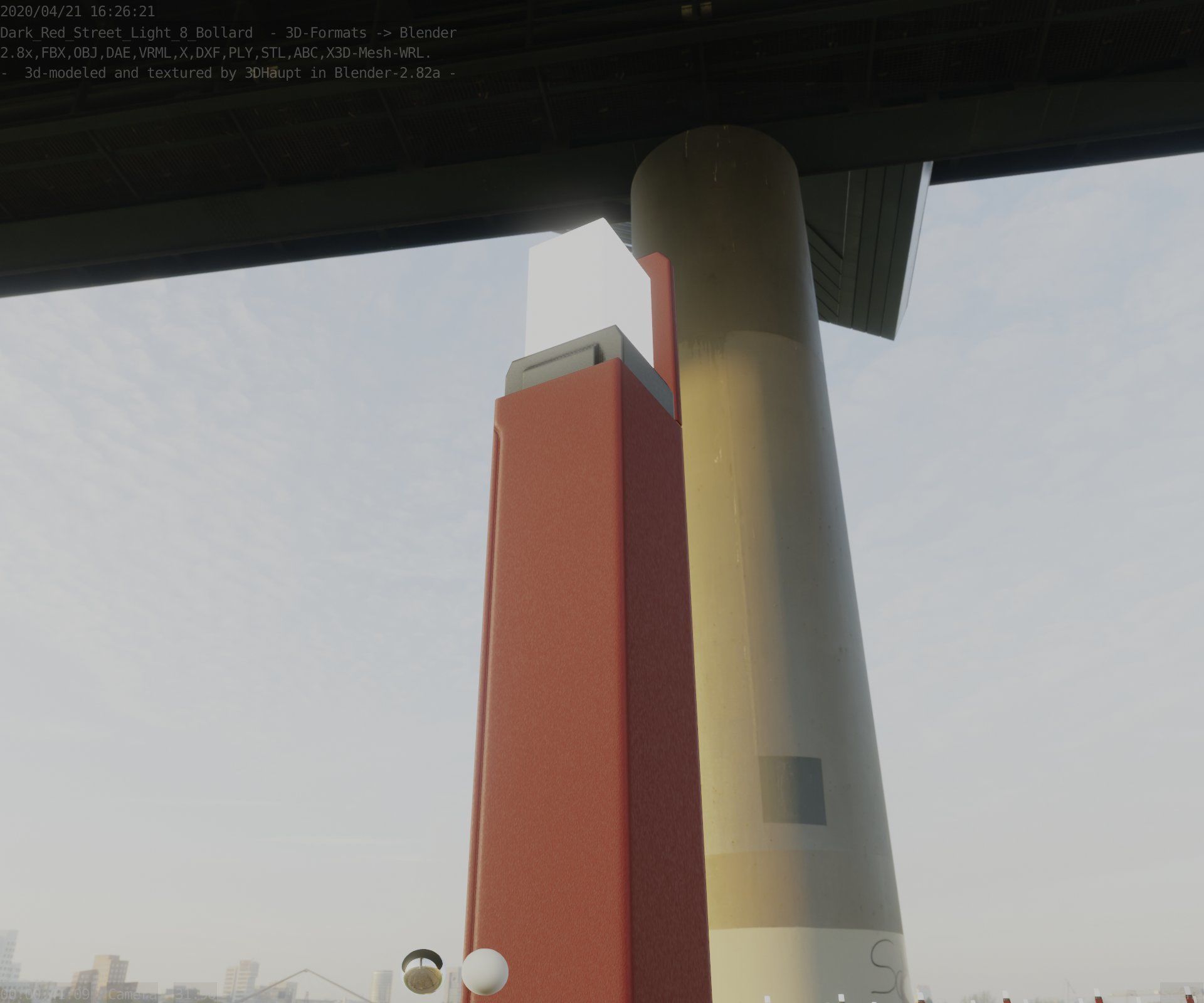 Street Light 8 Bollard 900 mm Dark Red Version 5 Low-poly 3D model_7