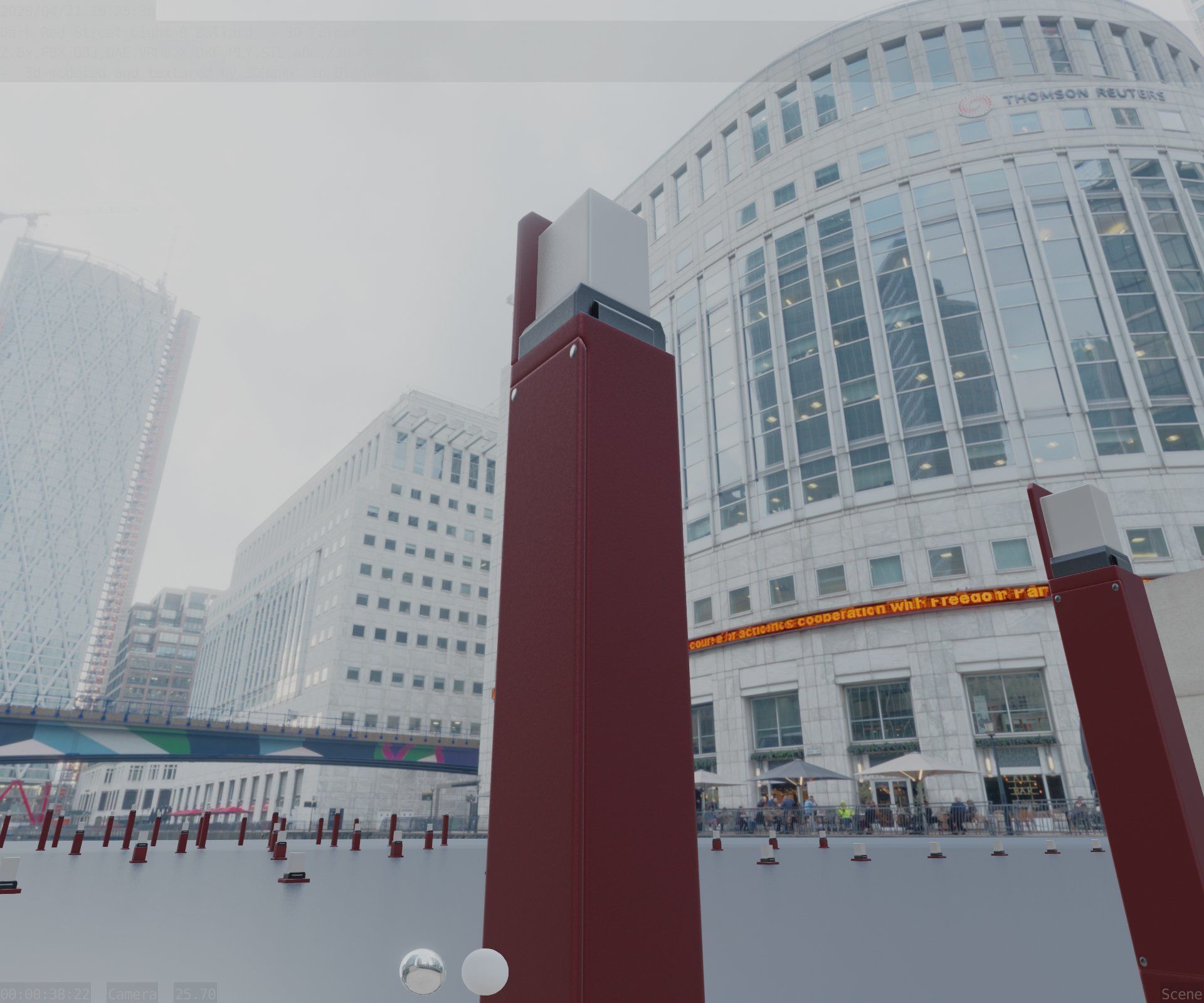 Street Light 8 Bollard 900 mm Dark Red Version 5 Low-poly 3D model_41