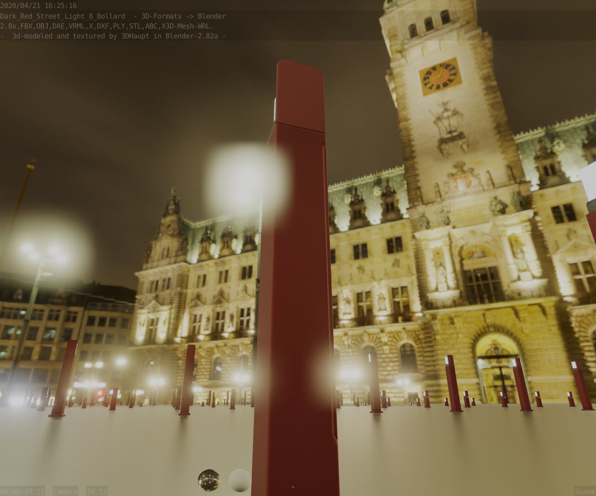 Street Light 8 Bollard 900 mm Dark Red Version 5 Low-poly 3D model_17