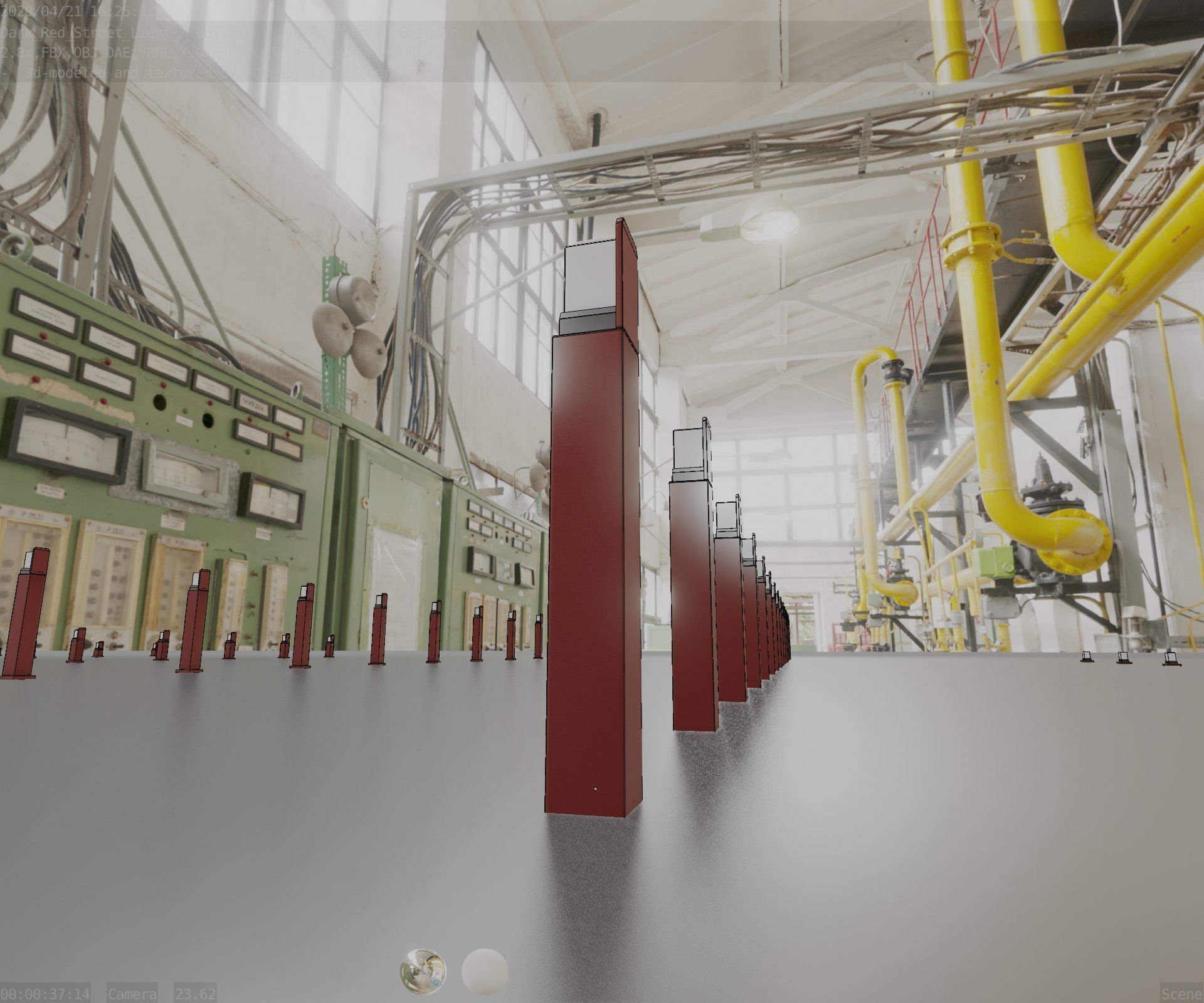 Street Light 8 Bollard 900 mm Dark Red Version 5 Low-poly 3D model_10