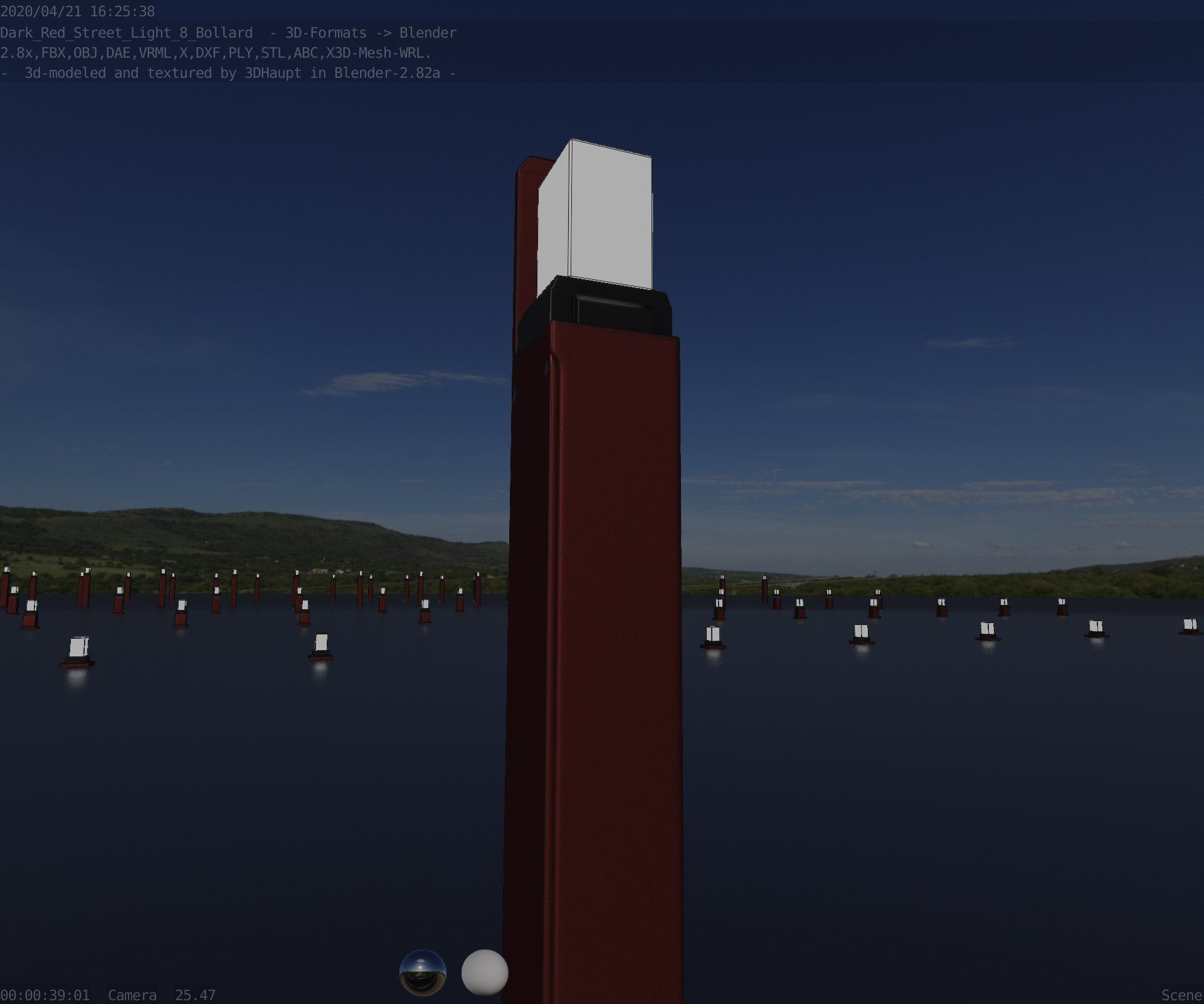 Street Light 8 Bollard 900 mm Dark Red Version 5 Low-poly 3D model_44