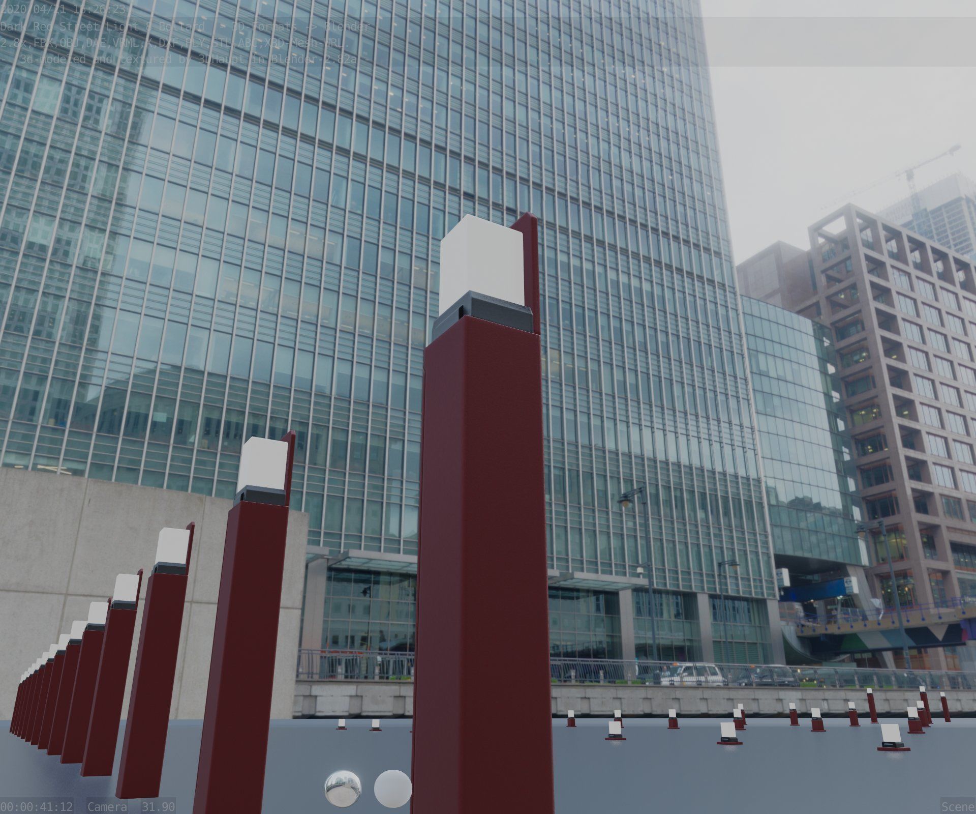 Street Light 8 Bollard 900 mm Dark Red Version 5 Low-poly 3D model_94