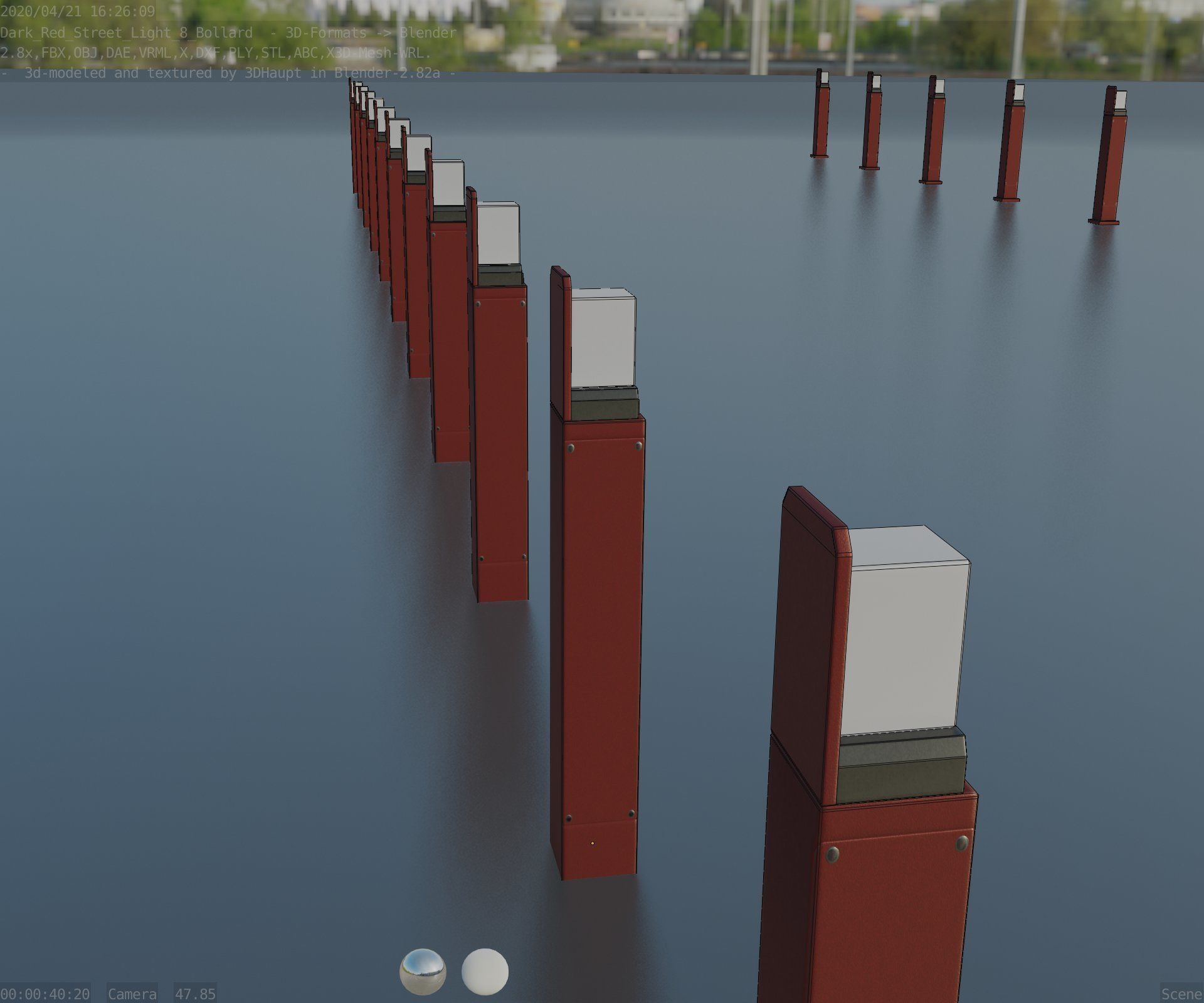 Street Light 8 Bollard 900 mm Dark Red Version 5 Low-poly 3D model_87
