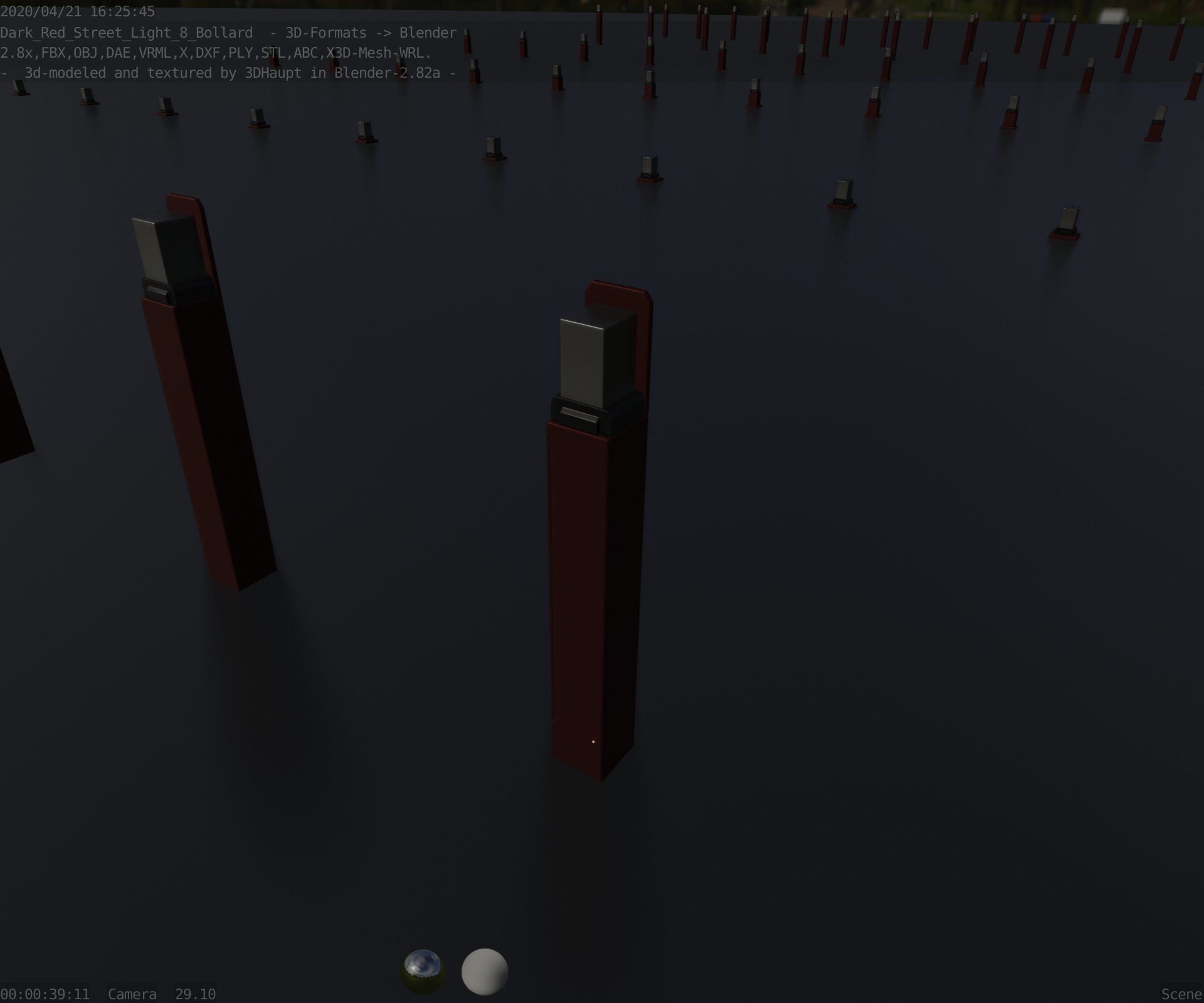 Street Light 8 Bollard 900 mm Dark Red Version 5 Low-poly 3D model_54