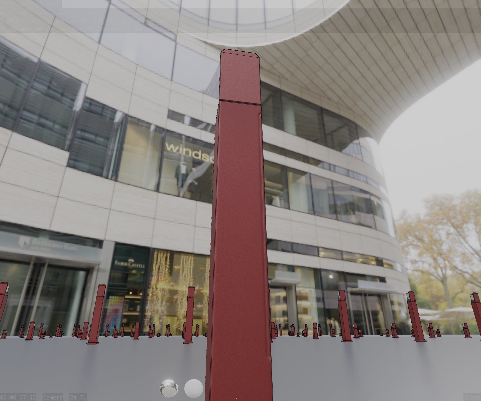 Street Light 8 Bollard 900 mm Dark Red Version 5 Low-poly 3D model_18