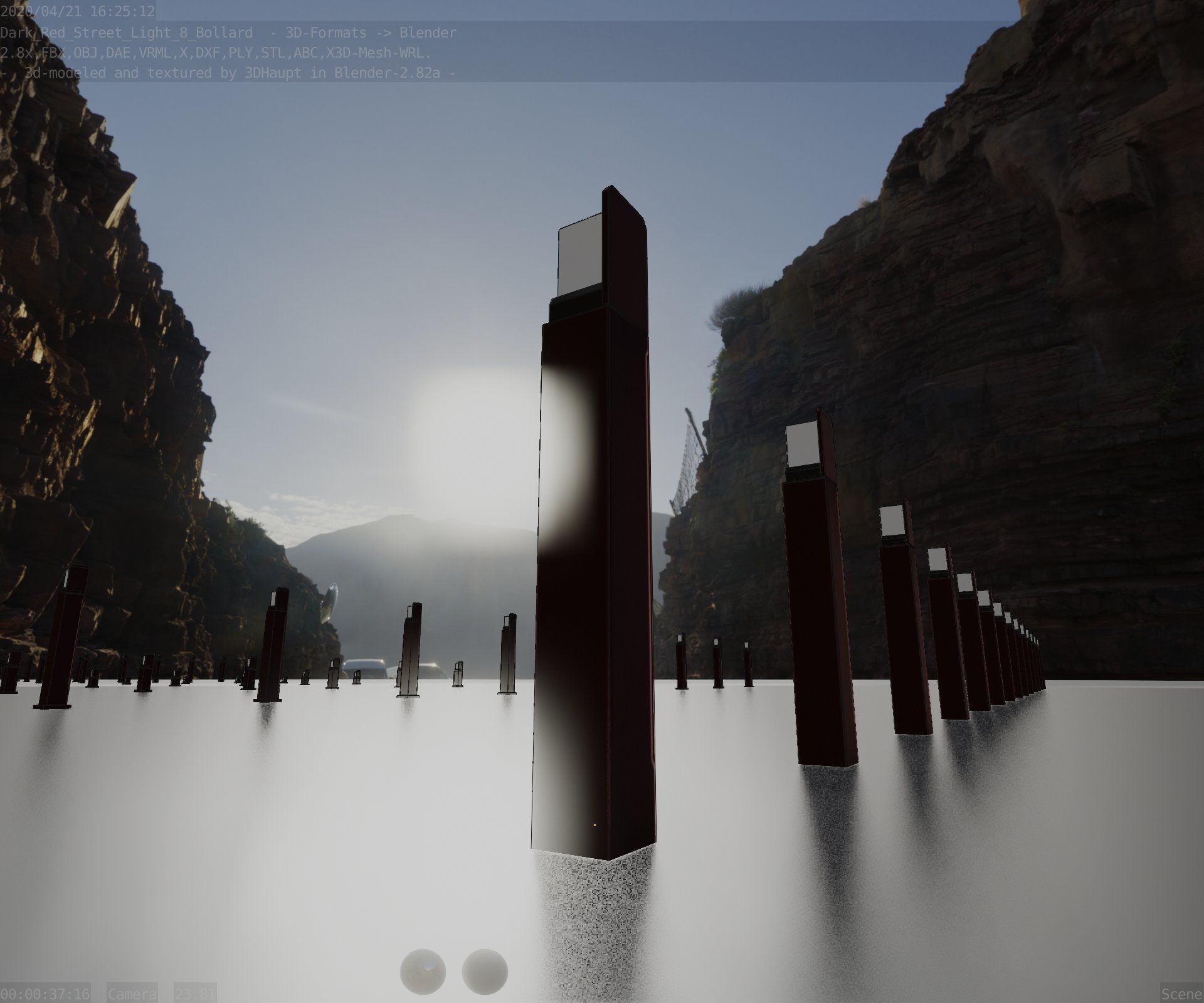 Street Light 8 Bollard 900 mm Dark Red Version 5 Low-poly 3D model_12