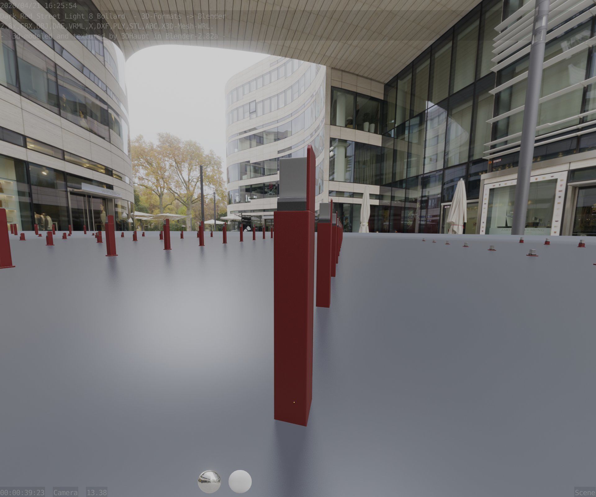 Street Light 8 Bollard 900 mm Dark Red Version 5 Low-poly 3D model_66