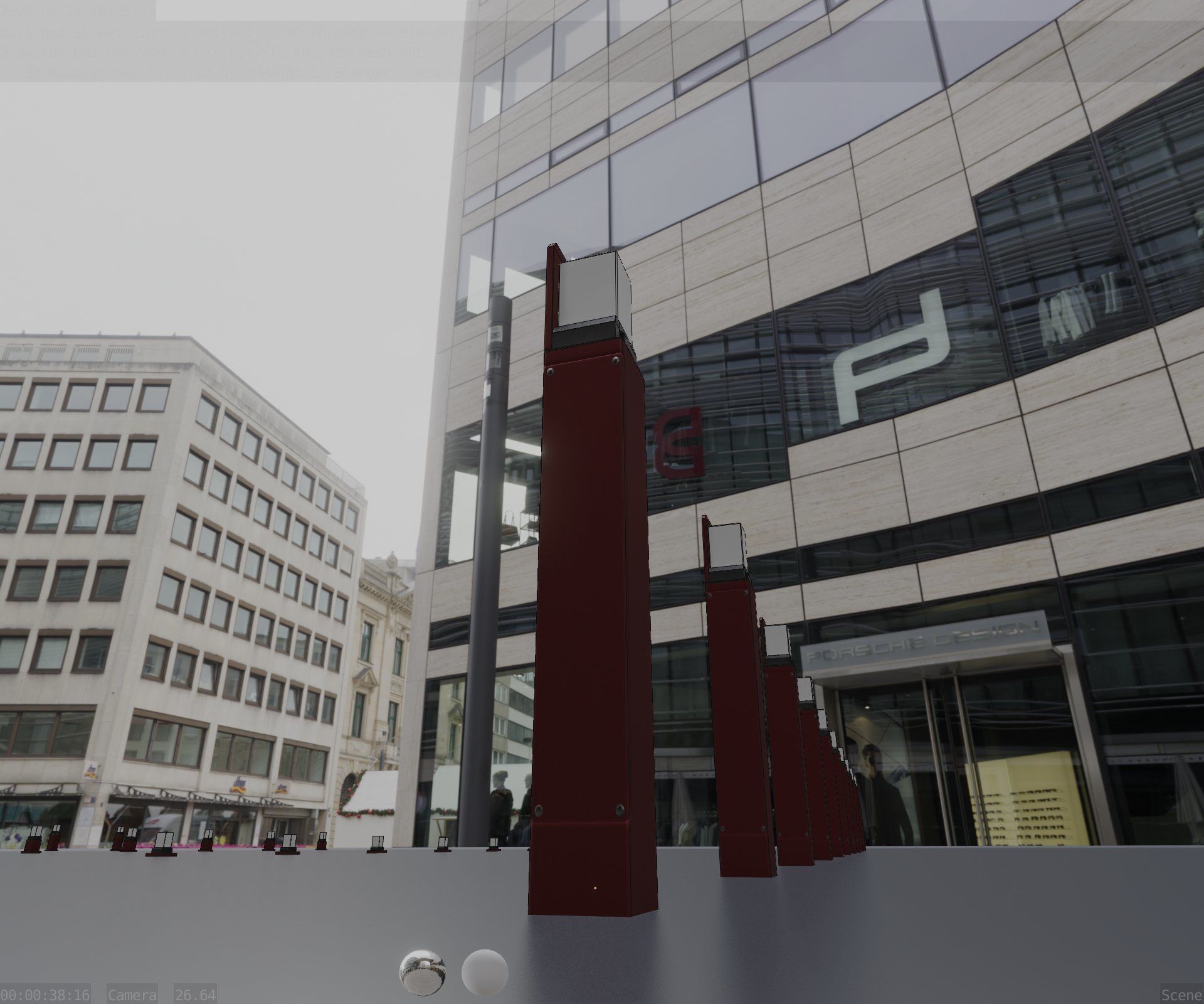 Street Light 8 Bollard 900 mm Dark Red Version 5 Low-poly 3D model_35