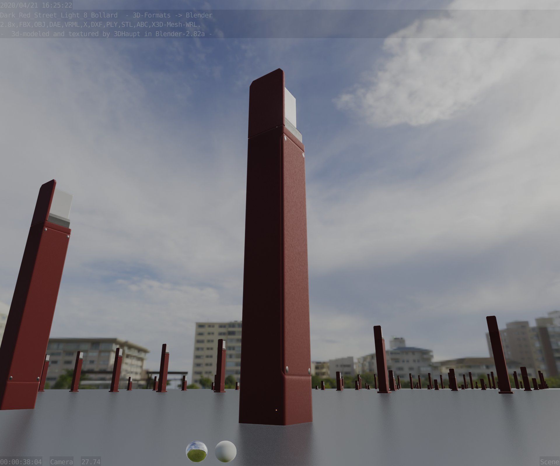 Street Light 8 Bollard 900 mm Dark Red Version 5 Low-poly 3D model_24