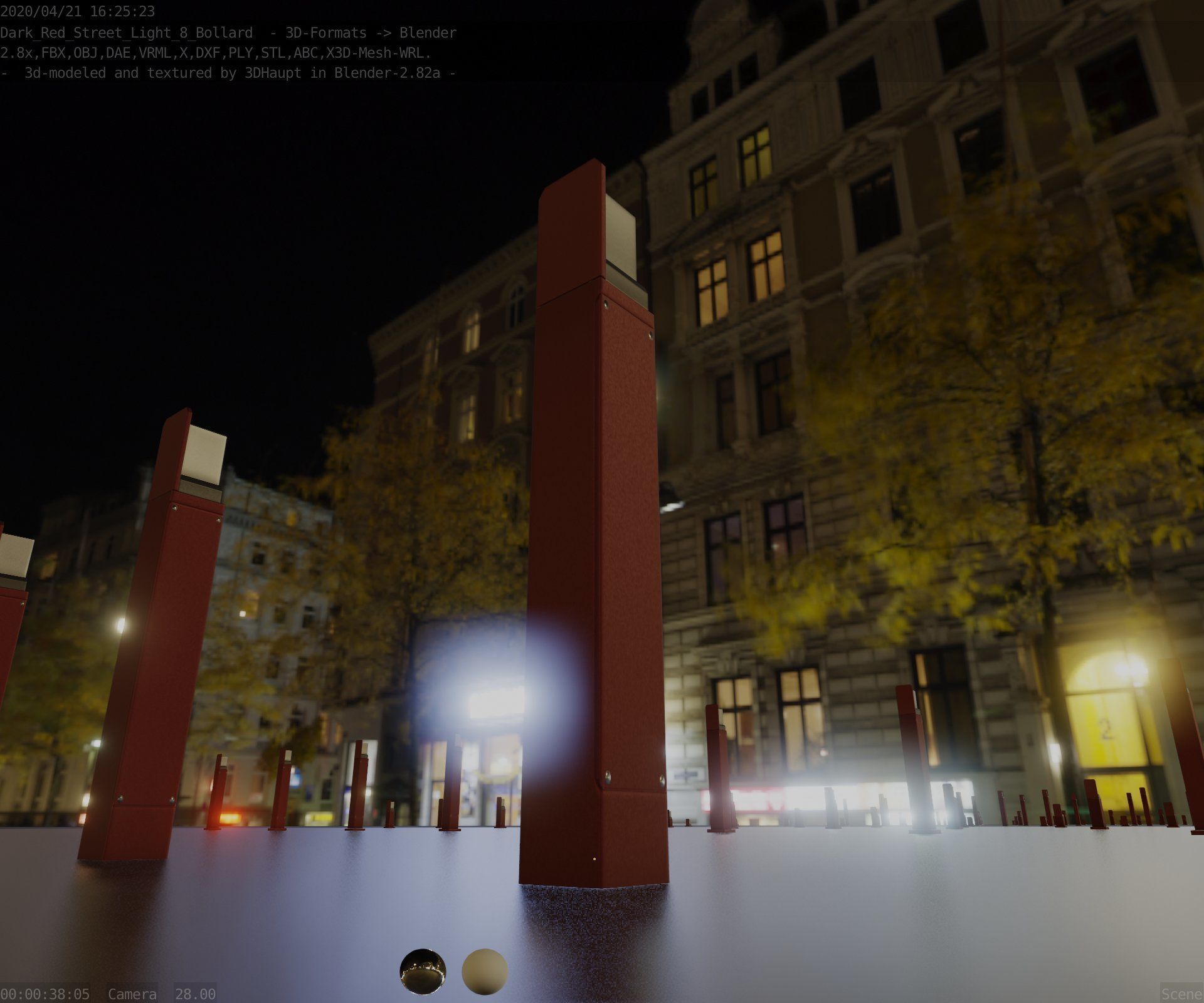 Street Light 8 Bollard 900 mm Dark Red Version 5 Low-poly 3D model_25