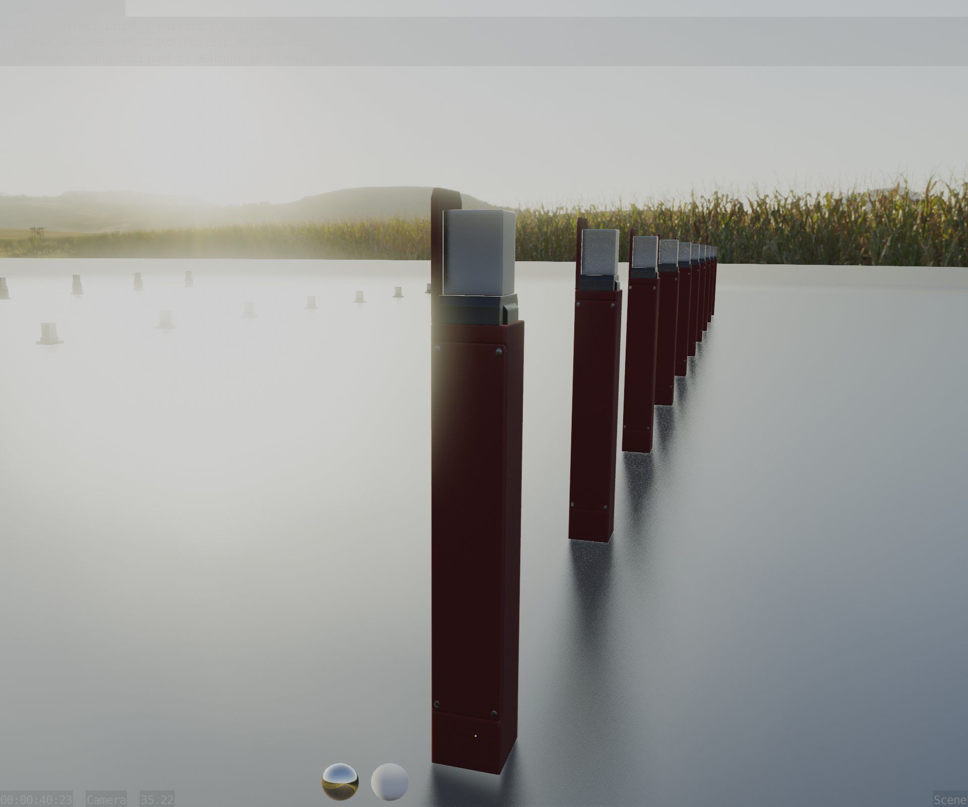 Street Light 8 Bollard 900 mm Dark Red Version 5 Low-poly 3D model_90