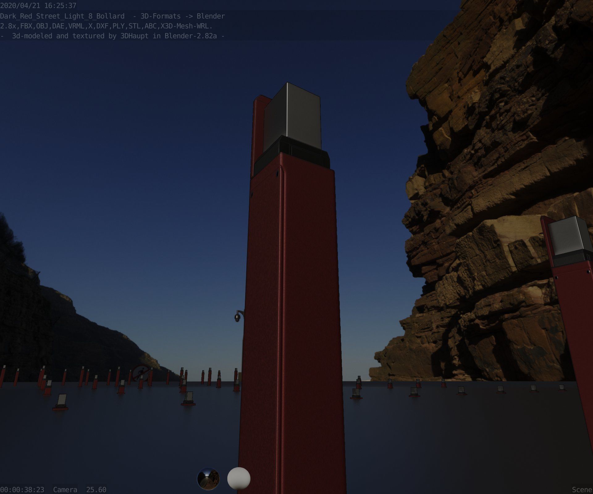 Street Light 8 Bollard 900 mm Dark Red Version 5 Low-poly 3D model_42