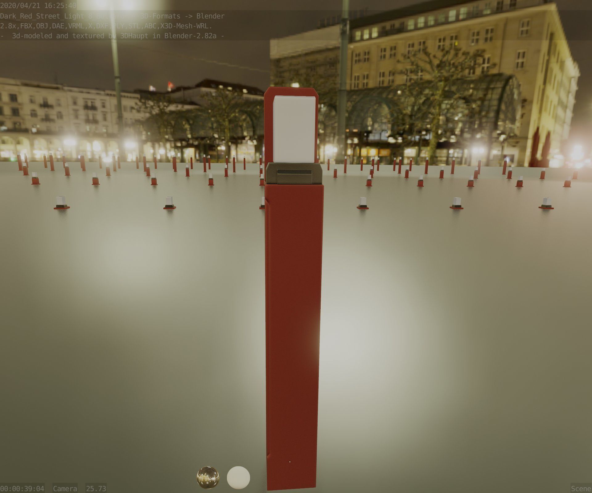 Street Light 8 Bollard 900 mm Dark Red Version 5 Low-poly 3D model_47