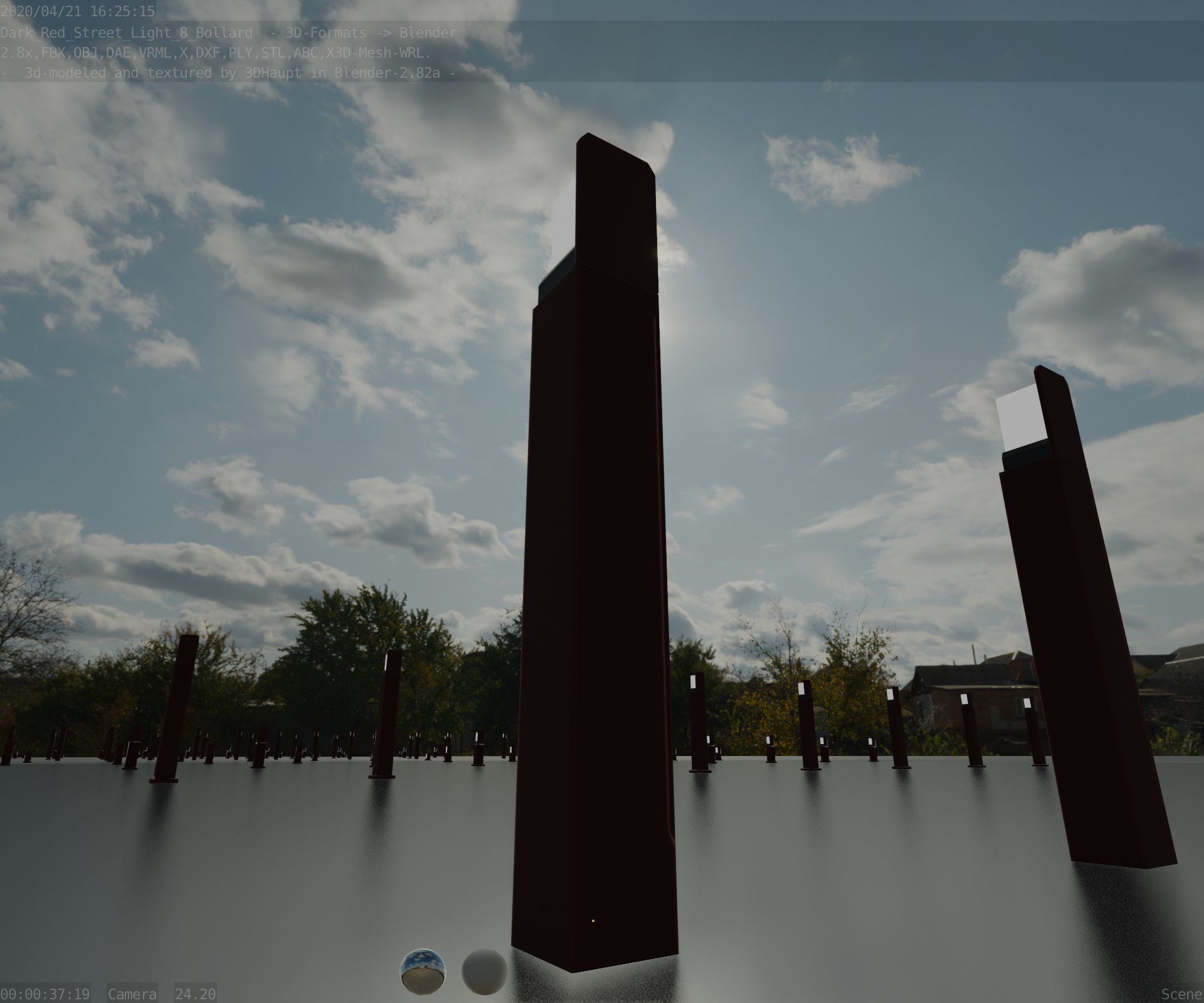 Street Light 8 Bollard 900 mm Dark Red Version 5 Low-poly 3D model_15