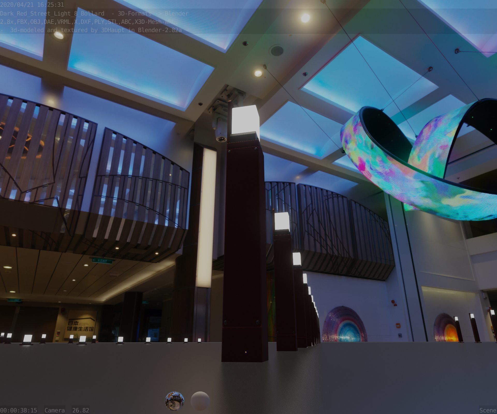 Street Light 8 Bollard 900 mm Dark Red Version 5 Low-poly 3D model_34