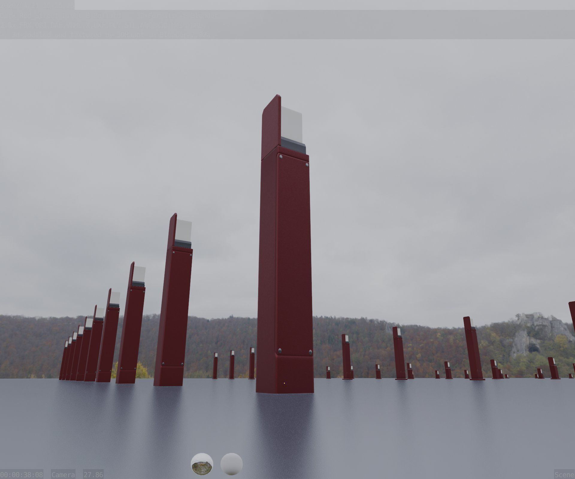 Street Light 8 Bollard 900 mm Dark Red Version 5 Low-poly 3D model_28