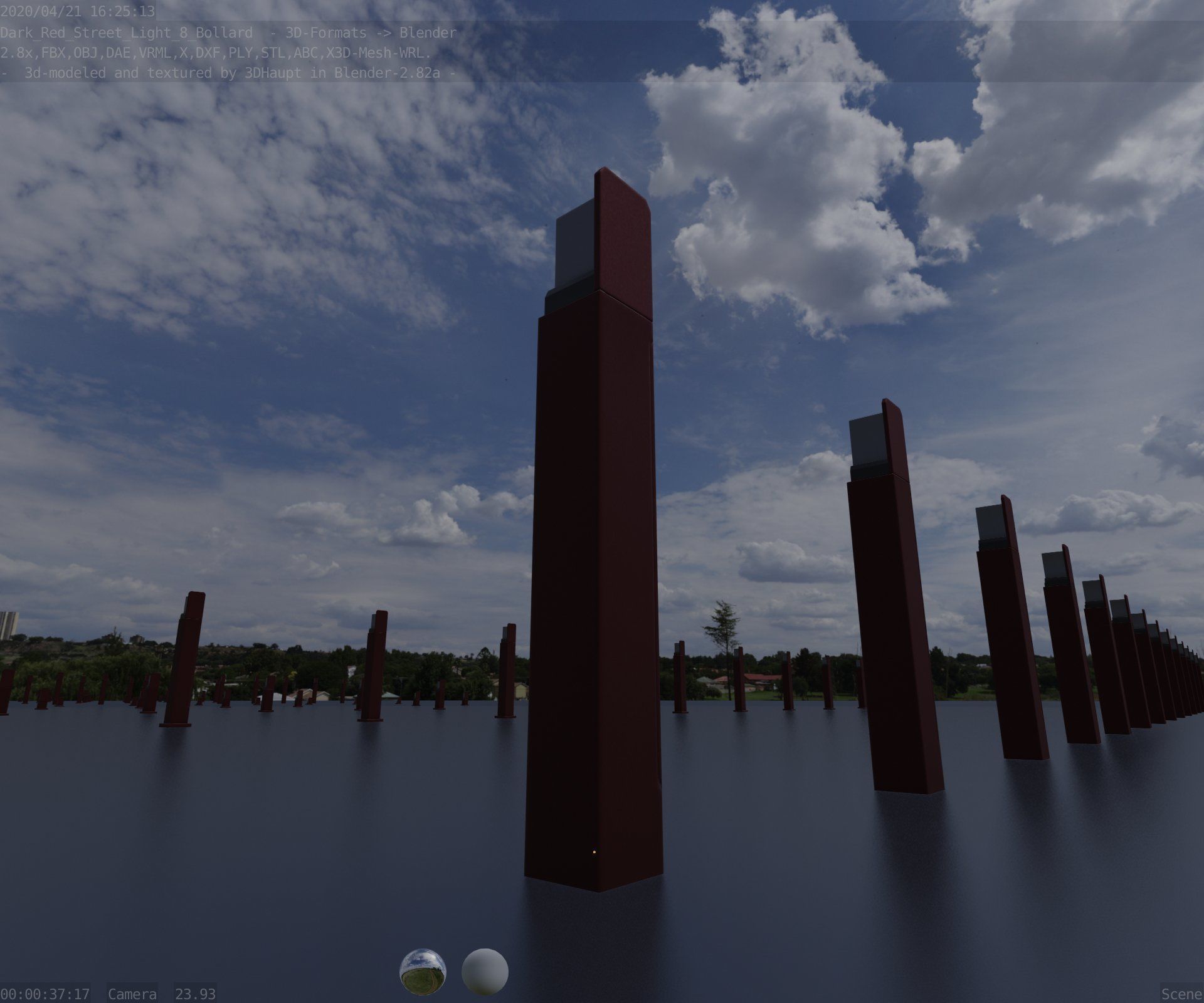 Street Light 8 Bollard 900 mm Dark Red Version 5 Low-poly 3D model_13