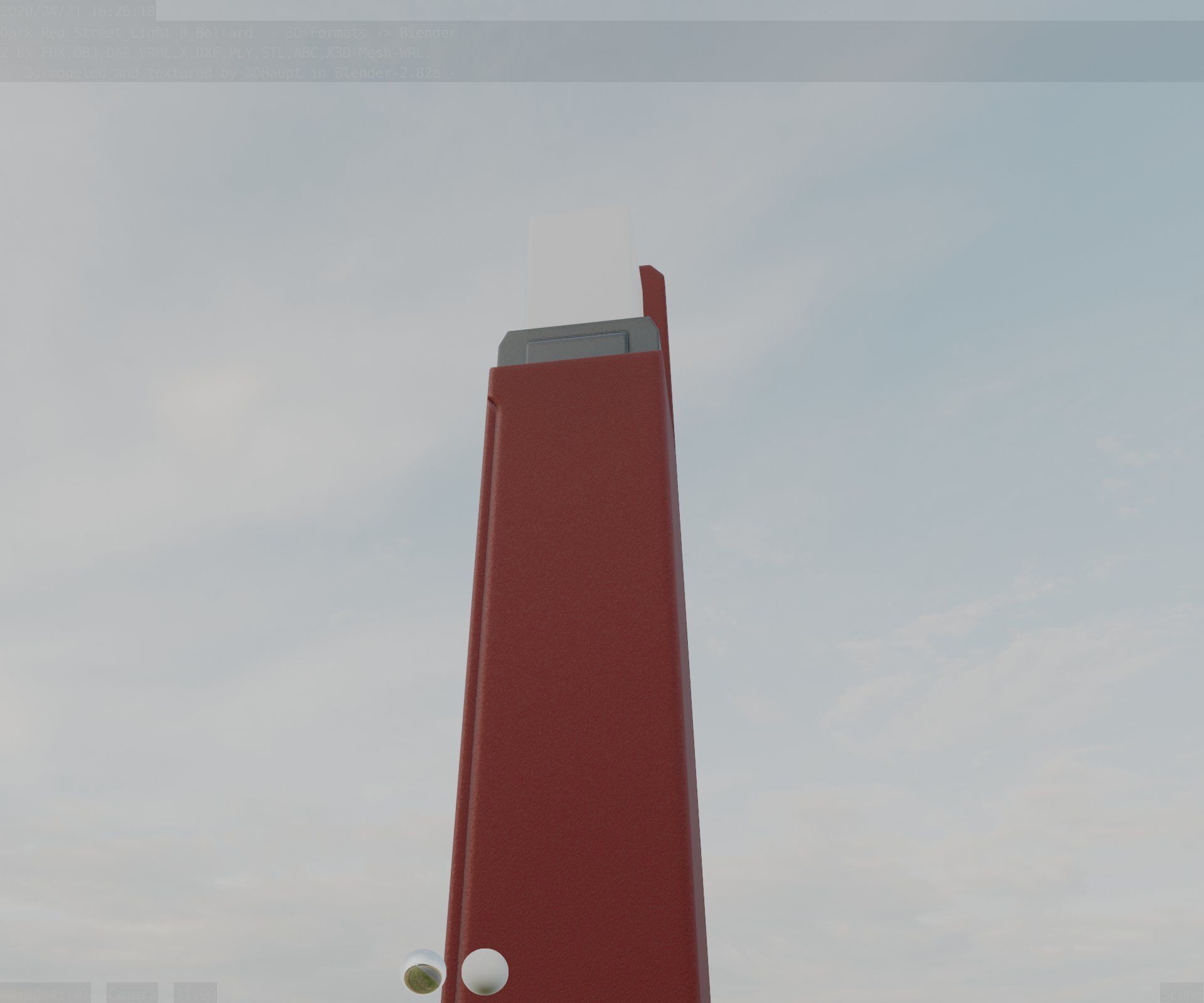 Street Light 8 Bollard 900 mm Dark Red Version 5 Low-poly 3D model_5