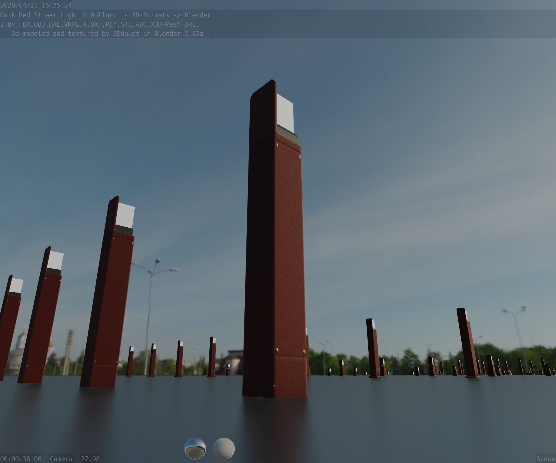 Street Light 8 Bollard 900 mm Dark Red Version 5 Low-poly 3D model_26