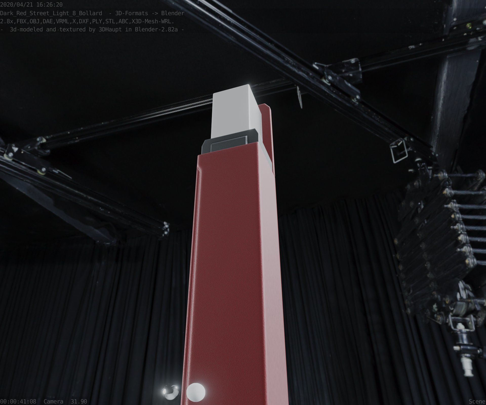 Street Light 8 Bollard 900 mm Dark Red Version 5 Low-poly 3D model_6