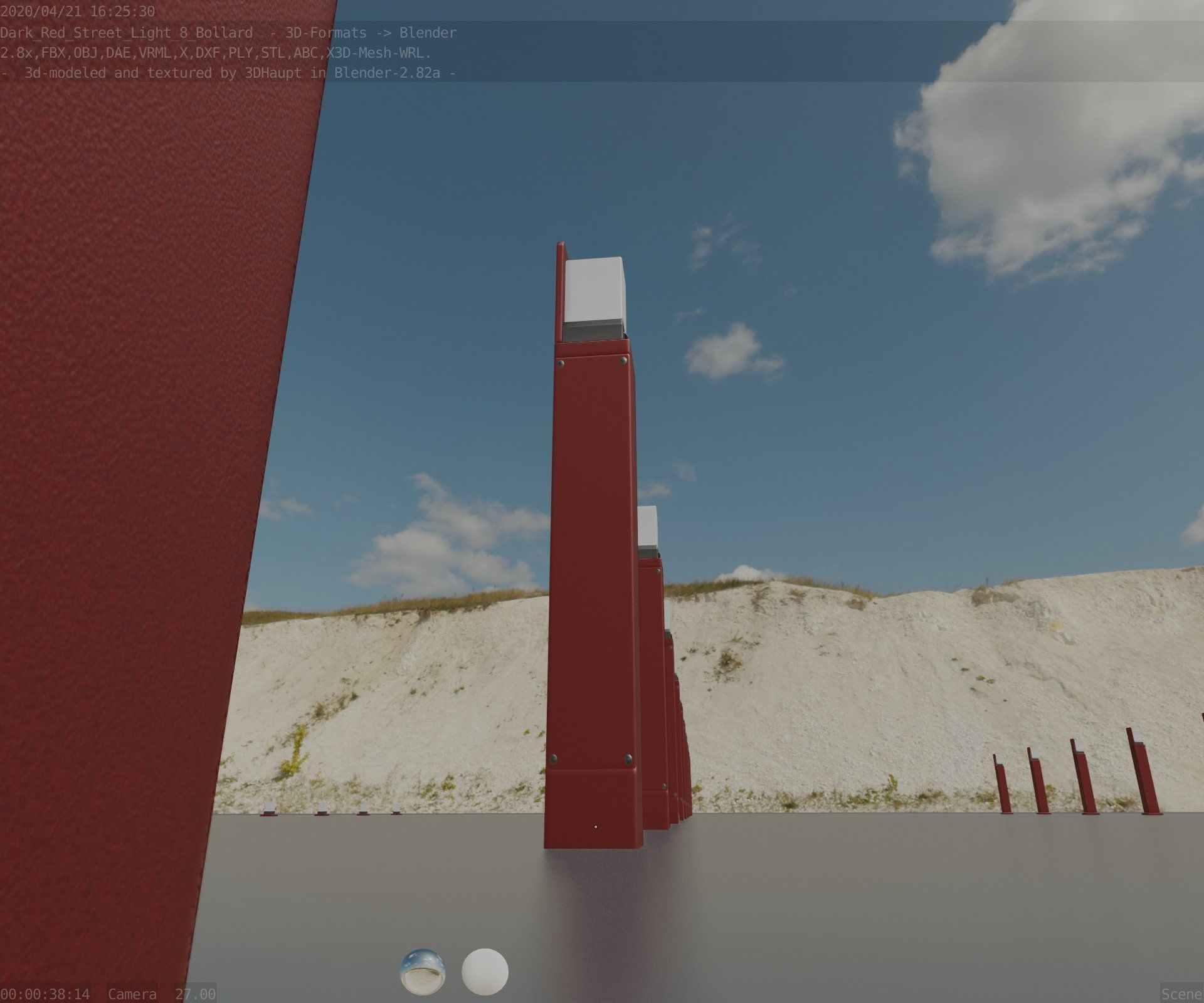 Street Light 8 Bollard 900 mm Dark Red Version 5 Low-poly 3D model_33
