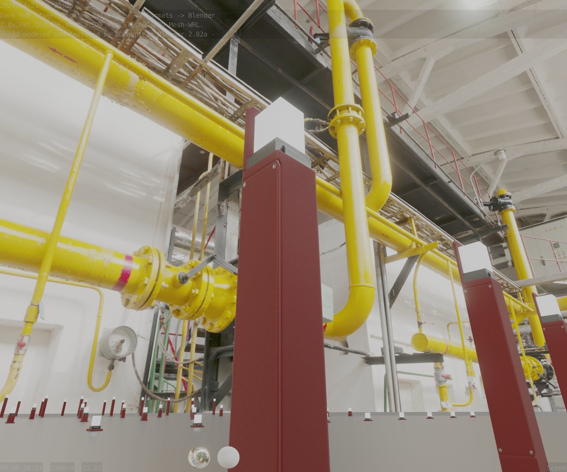 Street Light 8 Bollard 900 mm Dark Red Version 5 Low-poly 3D model_40