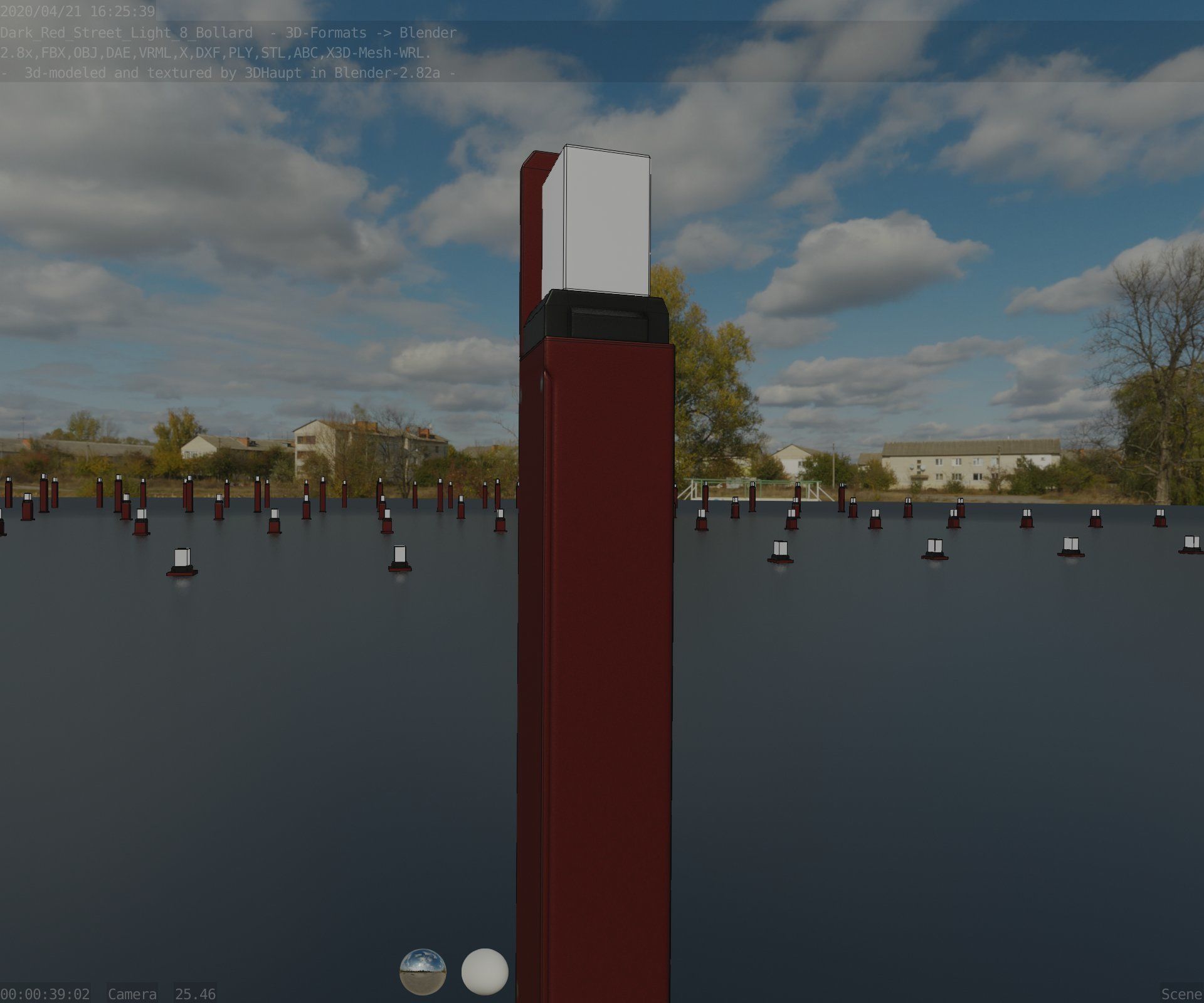 Street Light 8 Bollard 900 mm Dark Red Version 5 Low-poly 3D model_45