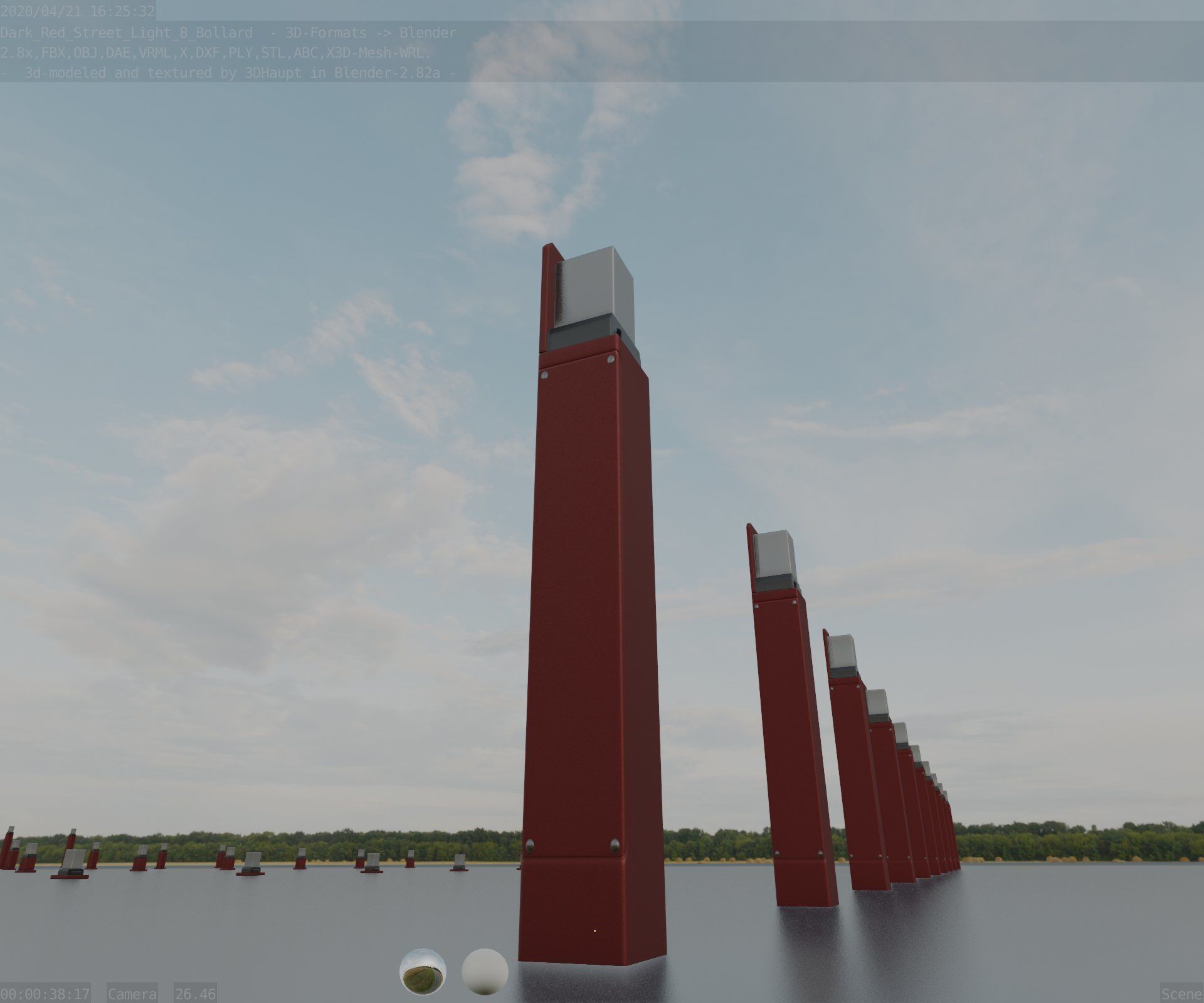 Street Light 8 Bollard 900 mm Dark Red Version 5 Low-poly 3D model_36