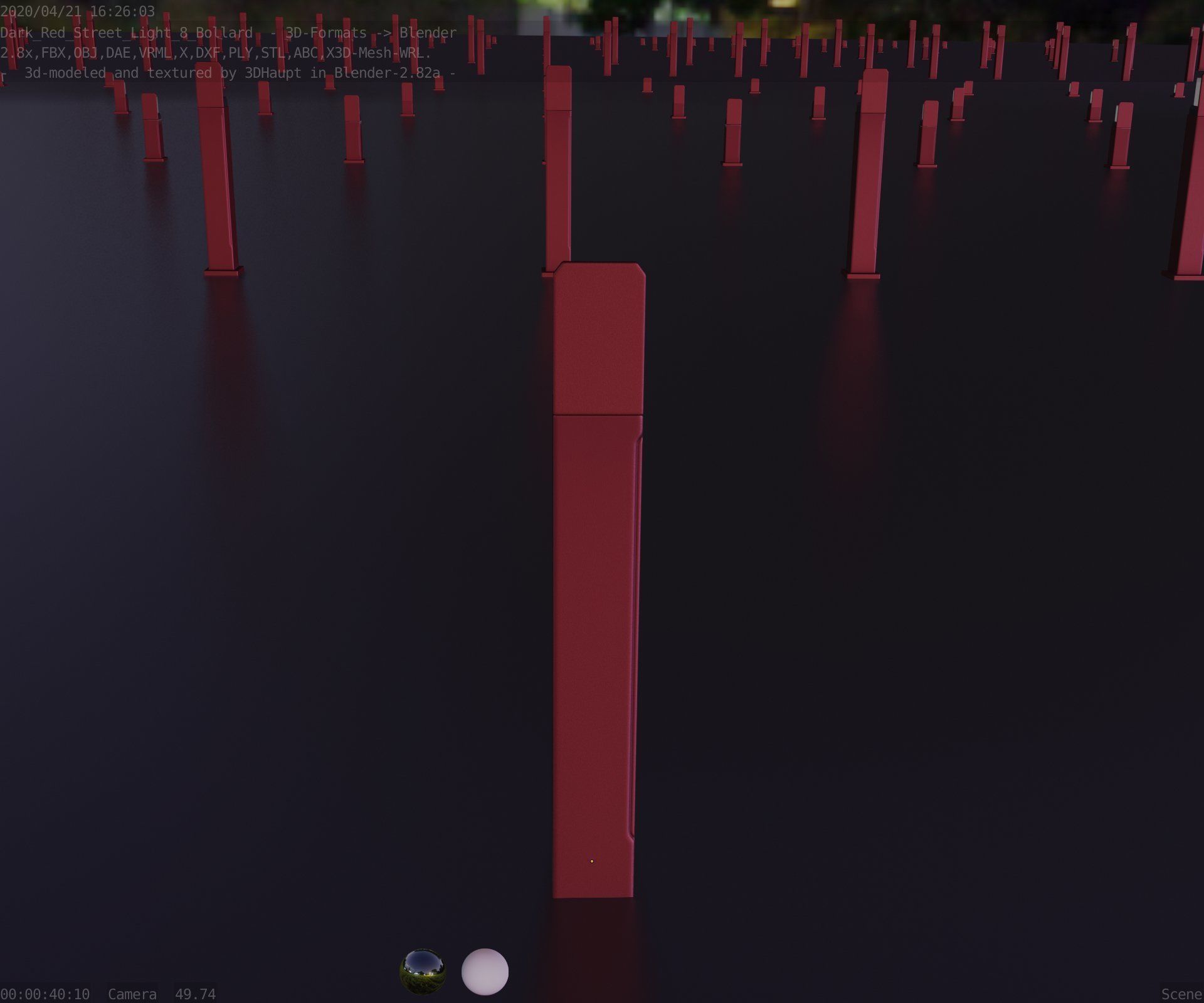 Street Light 8 Bollard 900 mm Dark Red Version 5 Low-poly 3D model_77