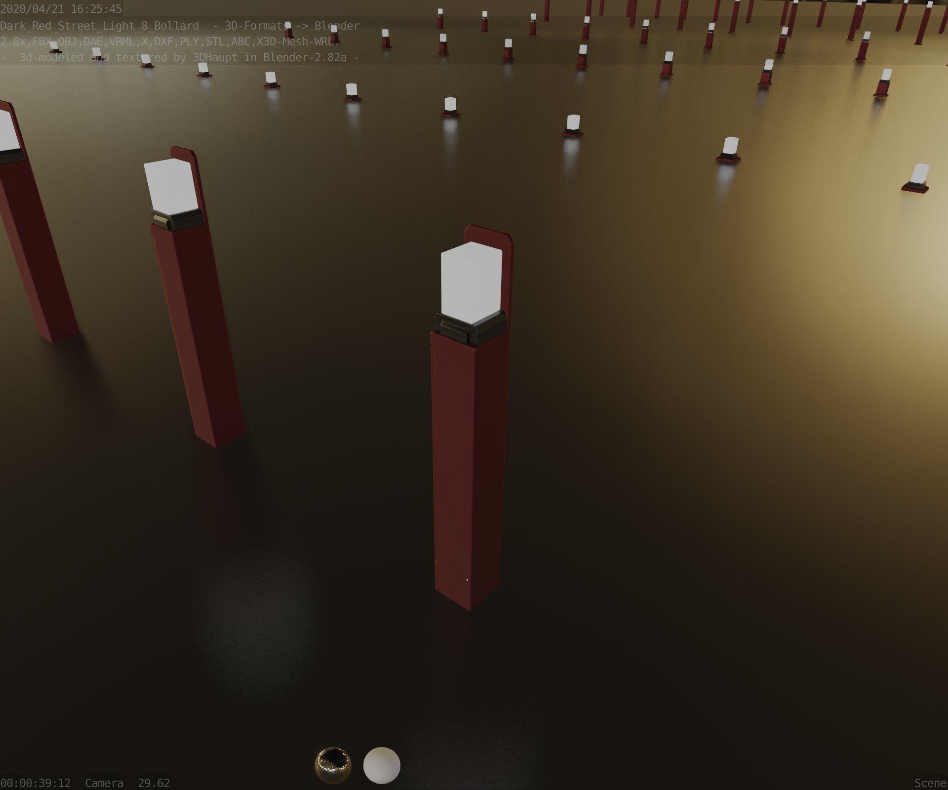 Street Light 8 Bollard 900 mm Dark Red Version 5 Low-poly 3D model_55