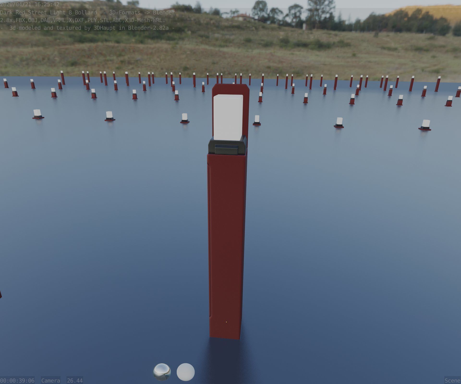 Street Light 8 Bollard 900 mm Dark Red Version 5 Low-poly 3D model_49