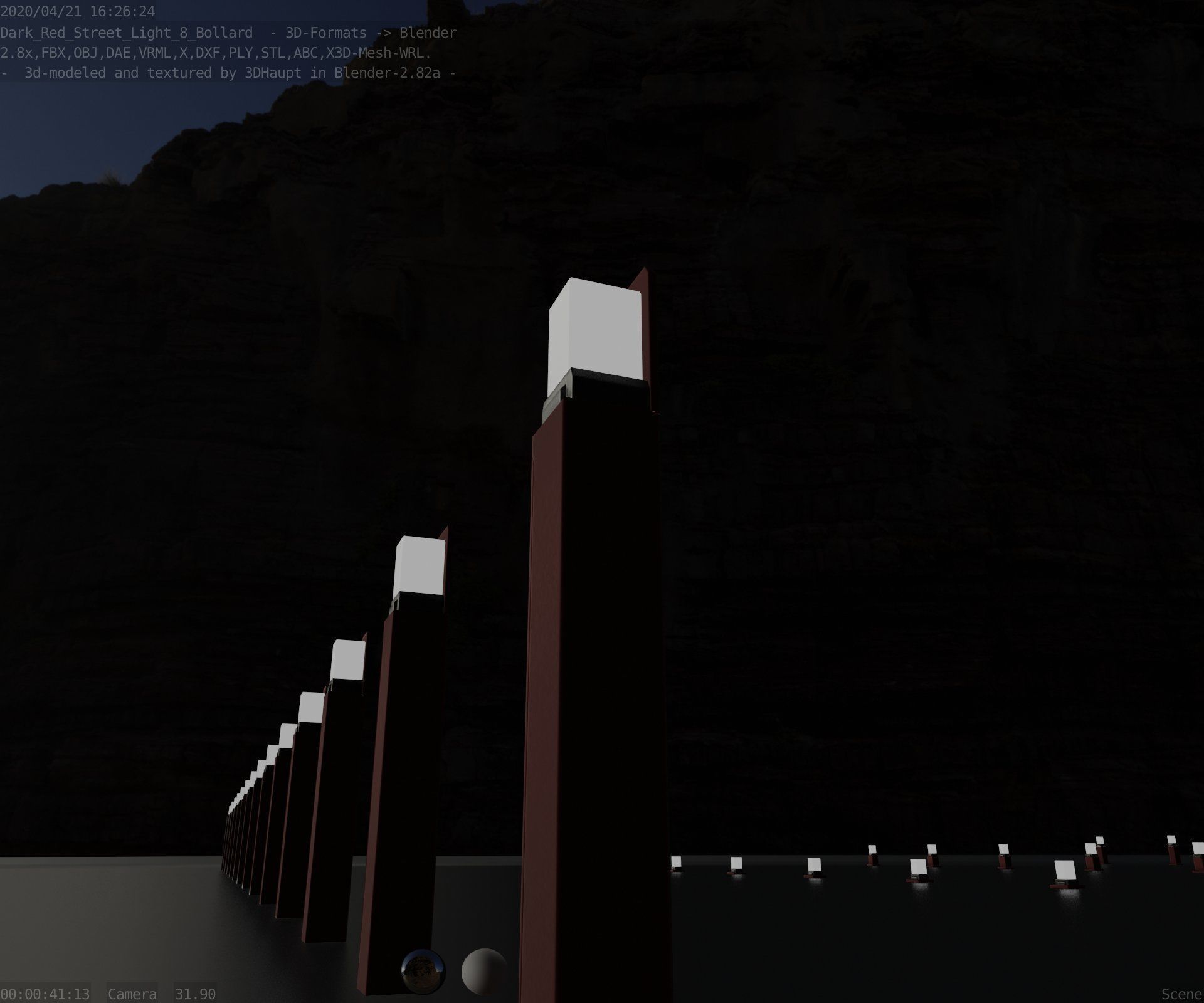 Street Light 8 Bollard 900 mm Dark Red Version 5 Low-poly 3D model_95