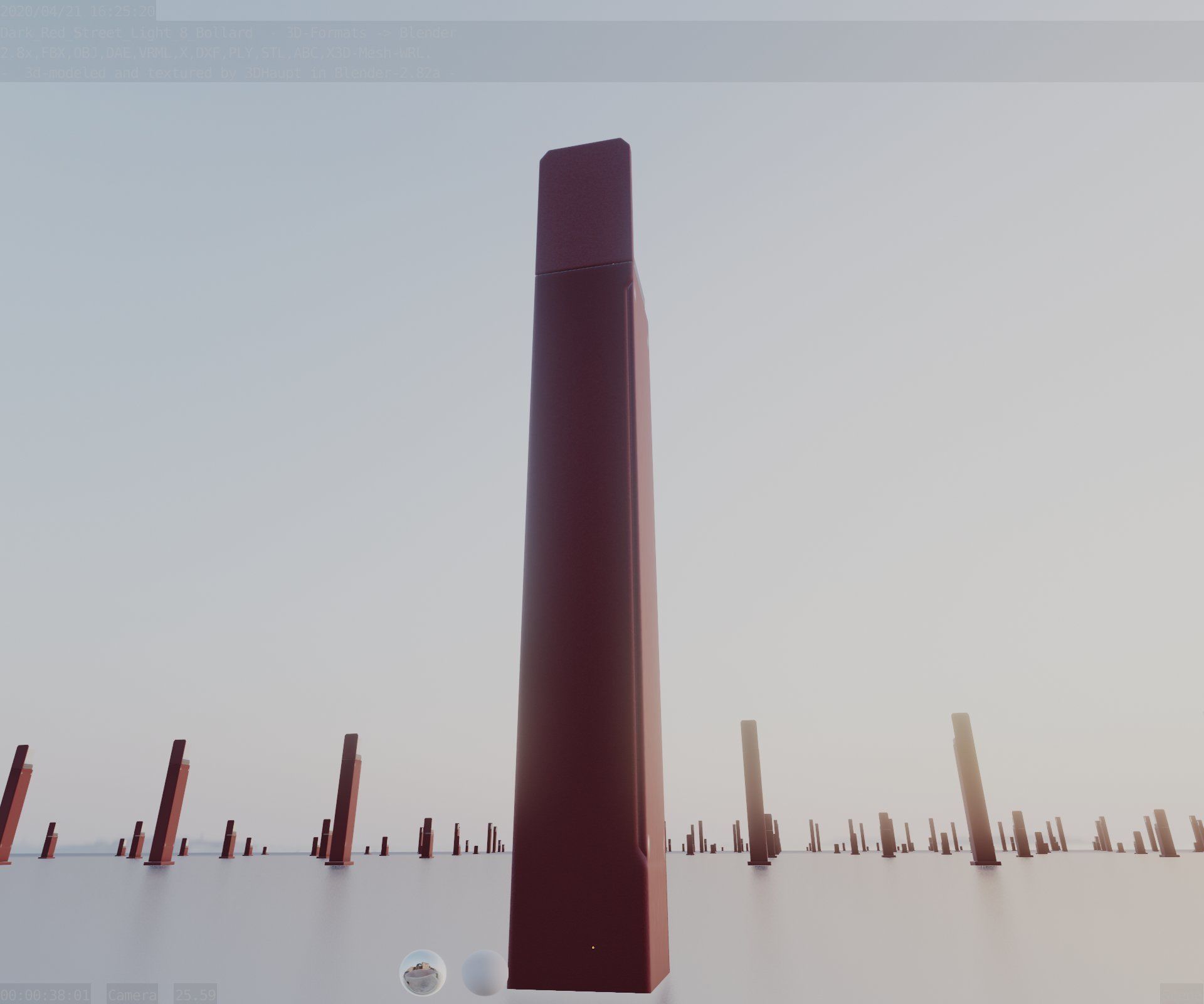 Street Light 8 Bollard 900 mm Dark Red Version 5 Low-poly 3D model_21