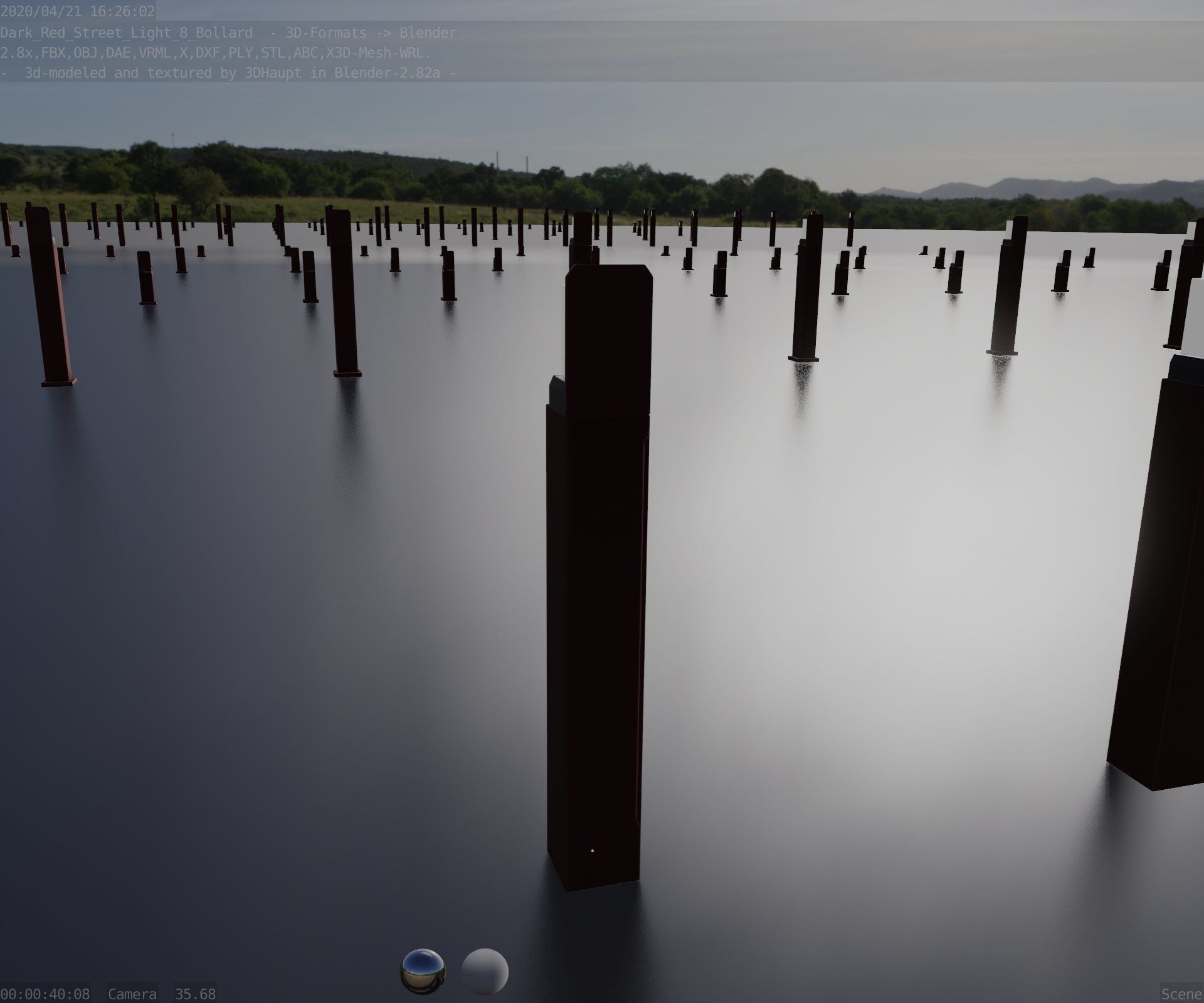 Street Light 8 Bollard 900 mm Dark Red Version 5 Low-poly 3D model_75