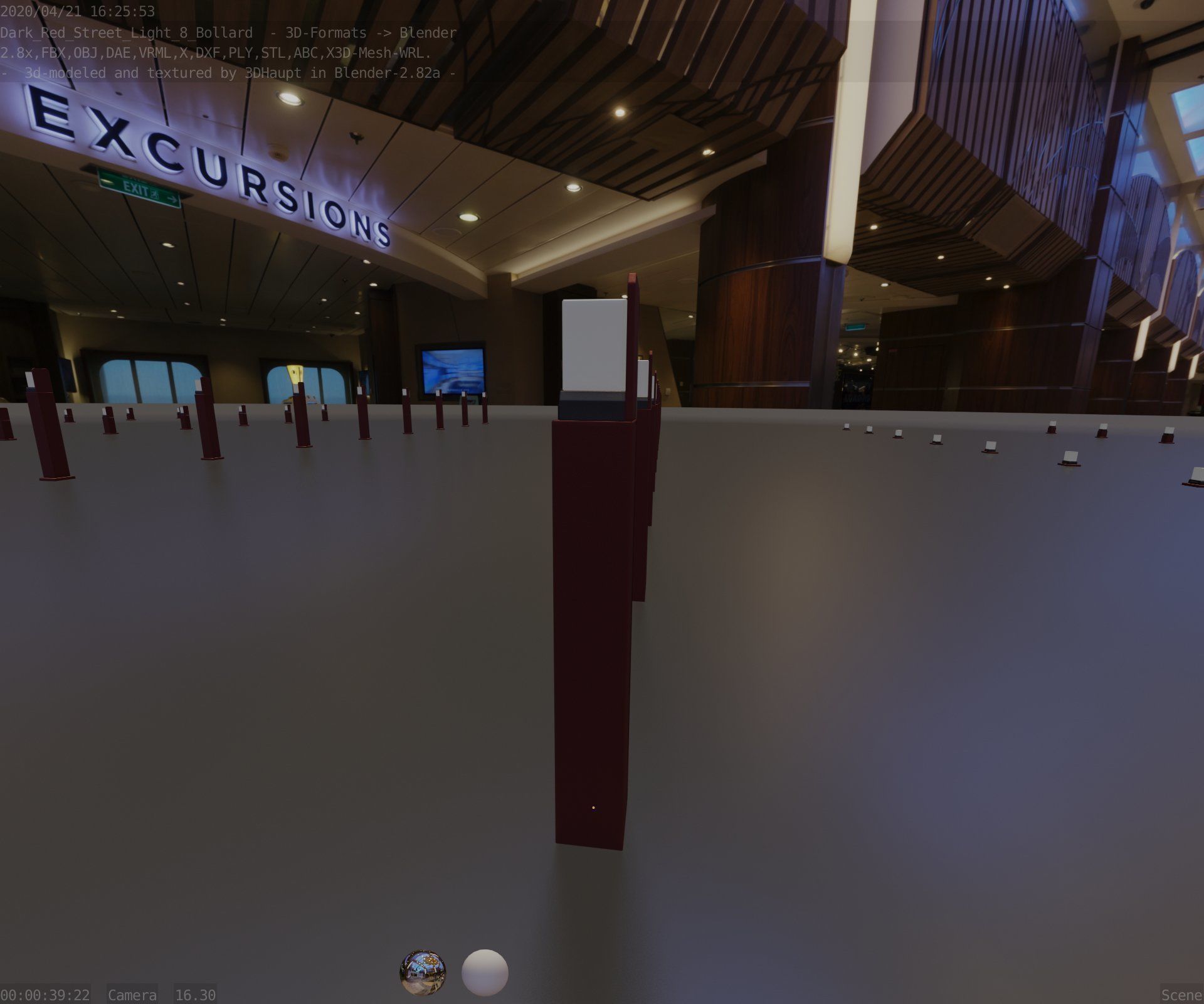 Street Light 8 Bollard 900 mm Dark Red Version 5 Low-poly 3D model_65