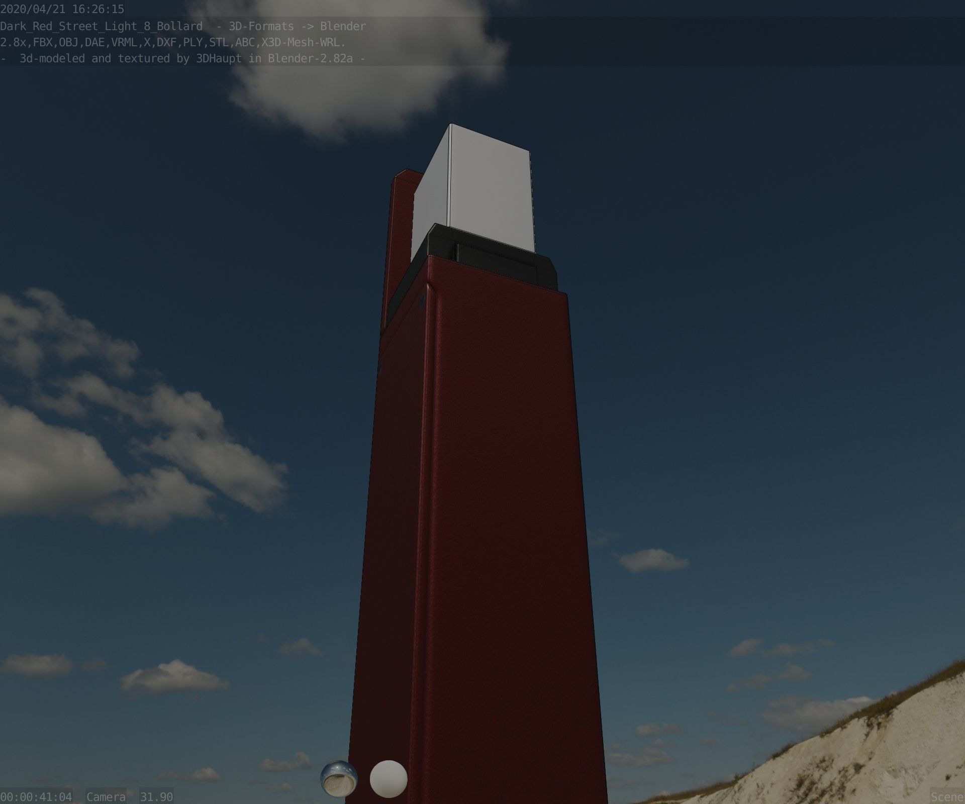 Street Light 8 Bollard 900 mm Dark Red Version 5 Low-poly 3D model_2