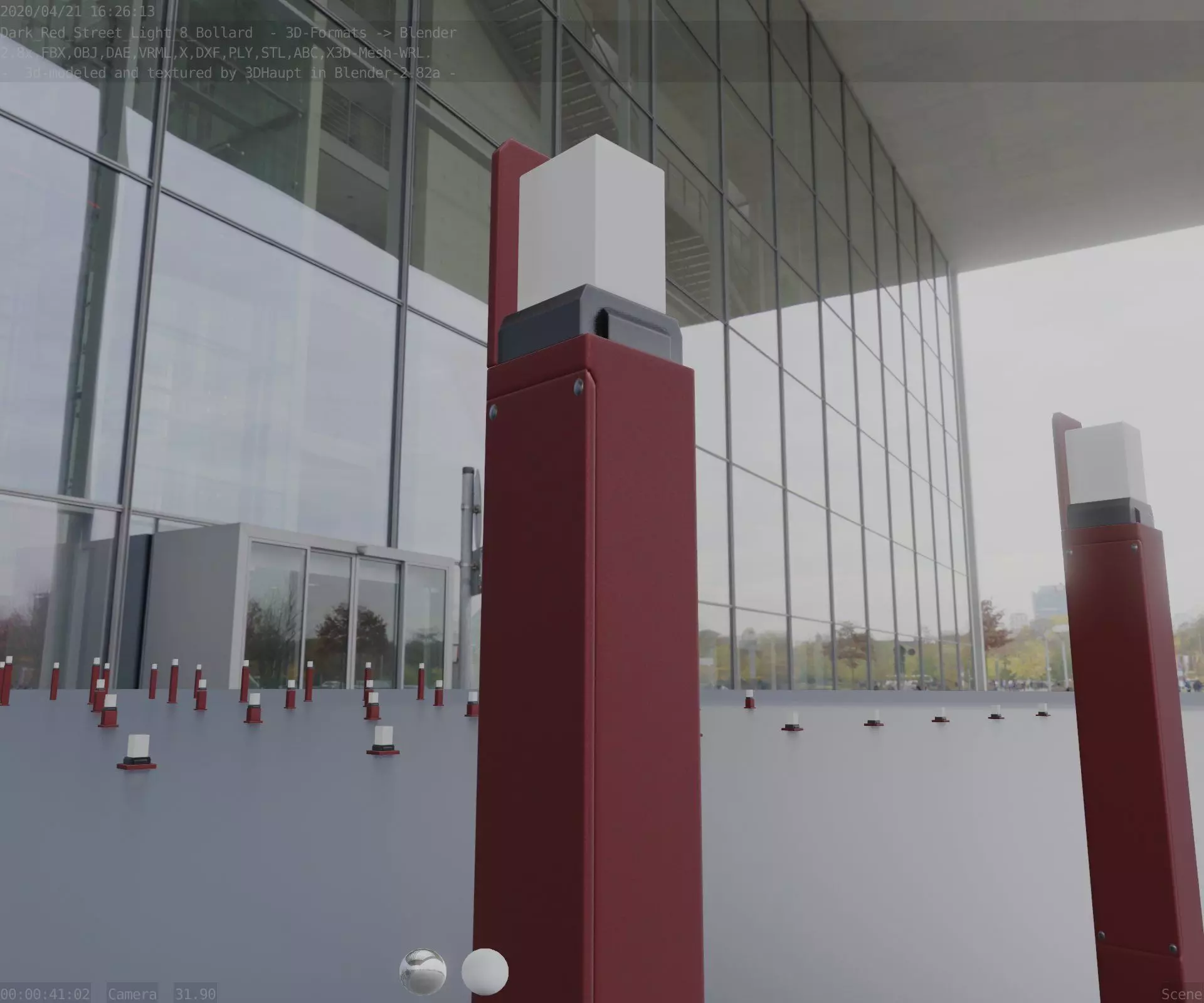 Street Light 8 Bollard 900 mm Dark Red Version 5 Low-poly 3D model_0