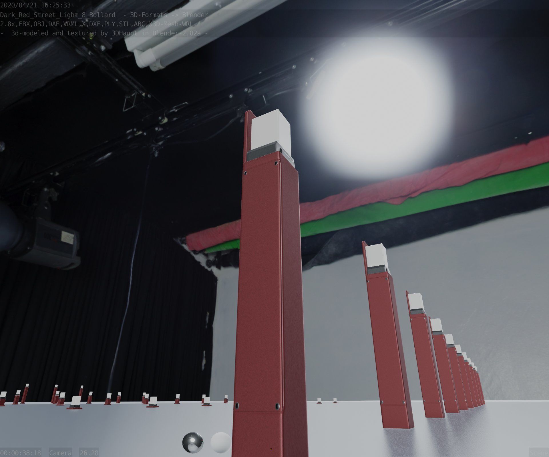 Street Light 8 Bollard 900 mm Dark Red Version 5 Low-poly 3D model_37