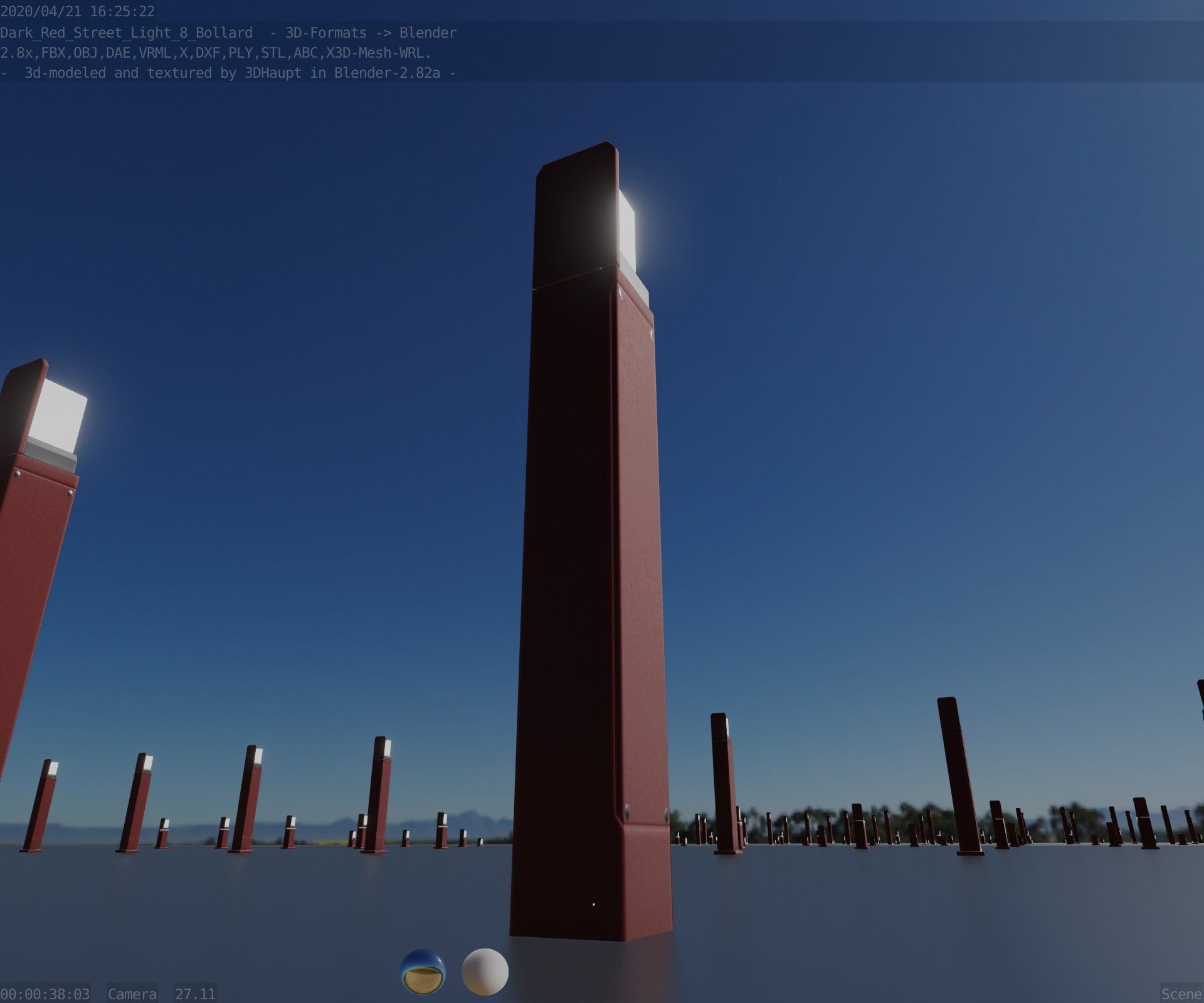 Street Light 8 Bollard 900 mm Dark Red Version 5 Low-poly 3D model_23