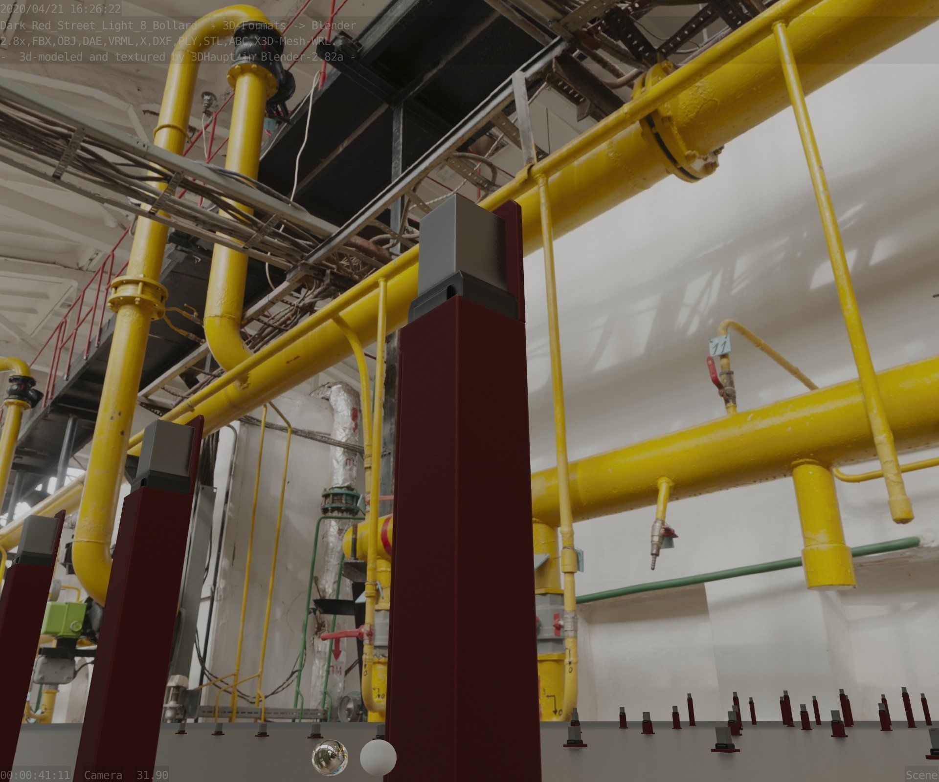 Street Light 8 Bollard 900 mm Dark Red Version 5 Low-poly 3D model_93