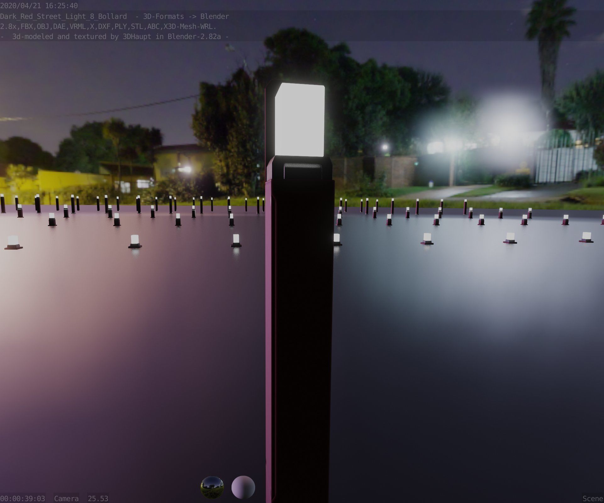 Street Light 8 Bollard 900 mm Dark Red Version 5 Low-poly 3D model_46