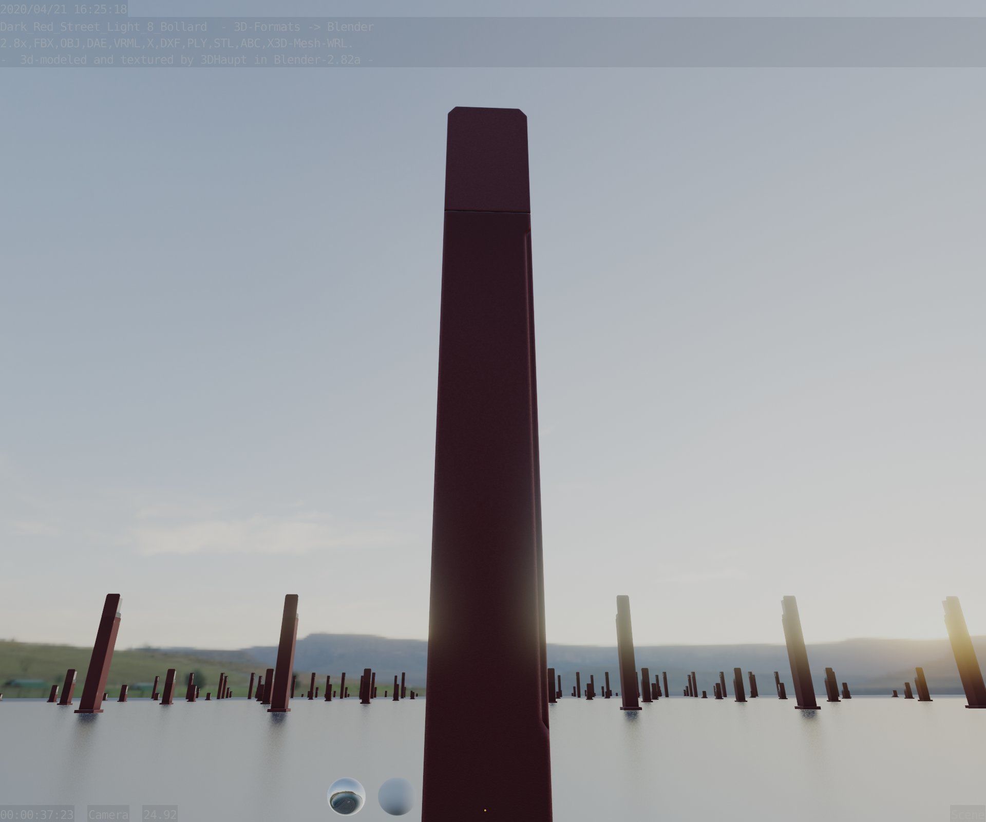 Street Light 8 Bollard 900 mm Dark Red Version 5 Low-poly 3D model_19