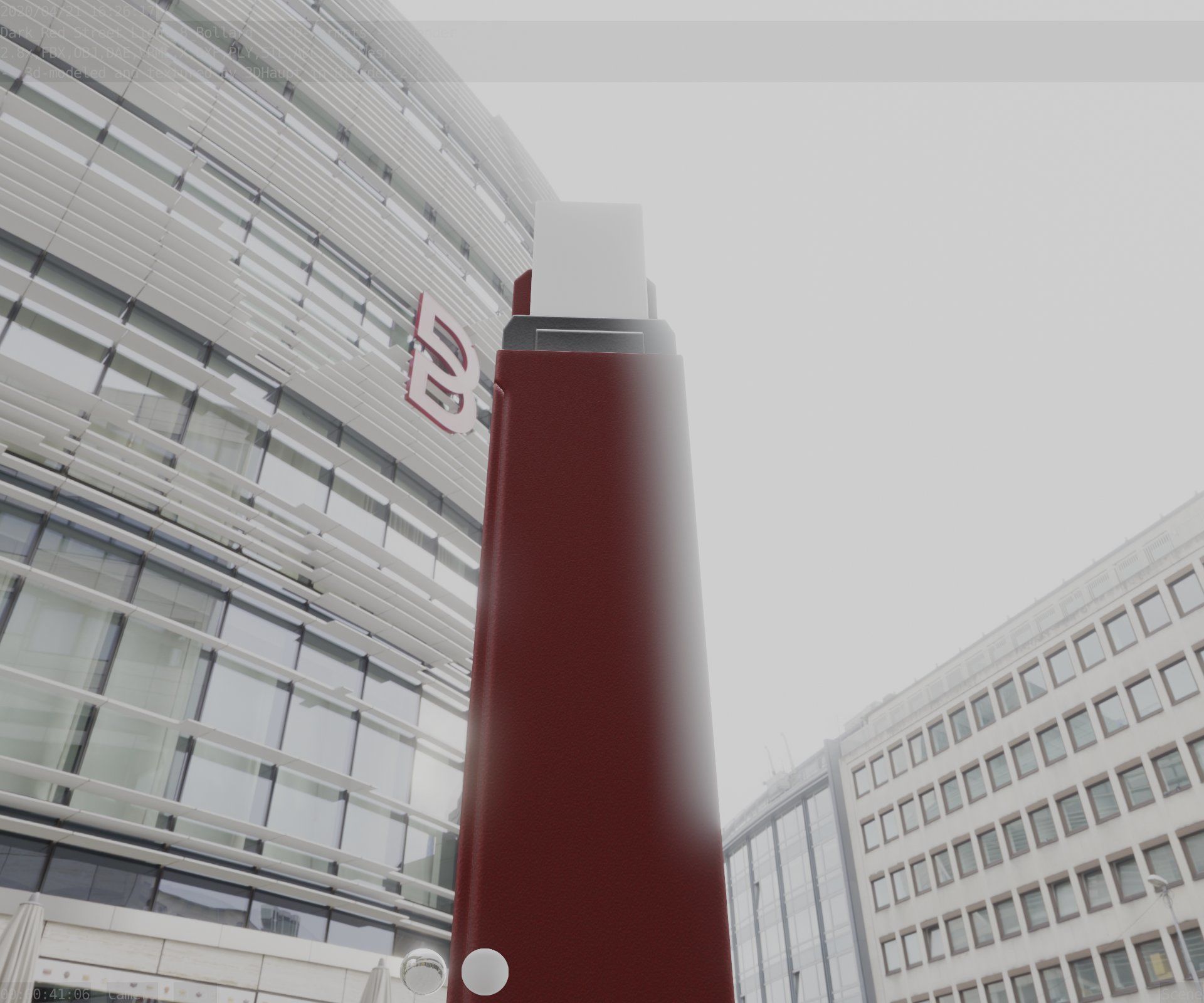 Street Light 8 Bollard 900 mm Dark Red Version 5 Low-poly 3D model_4