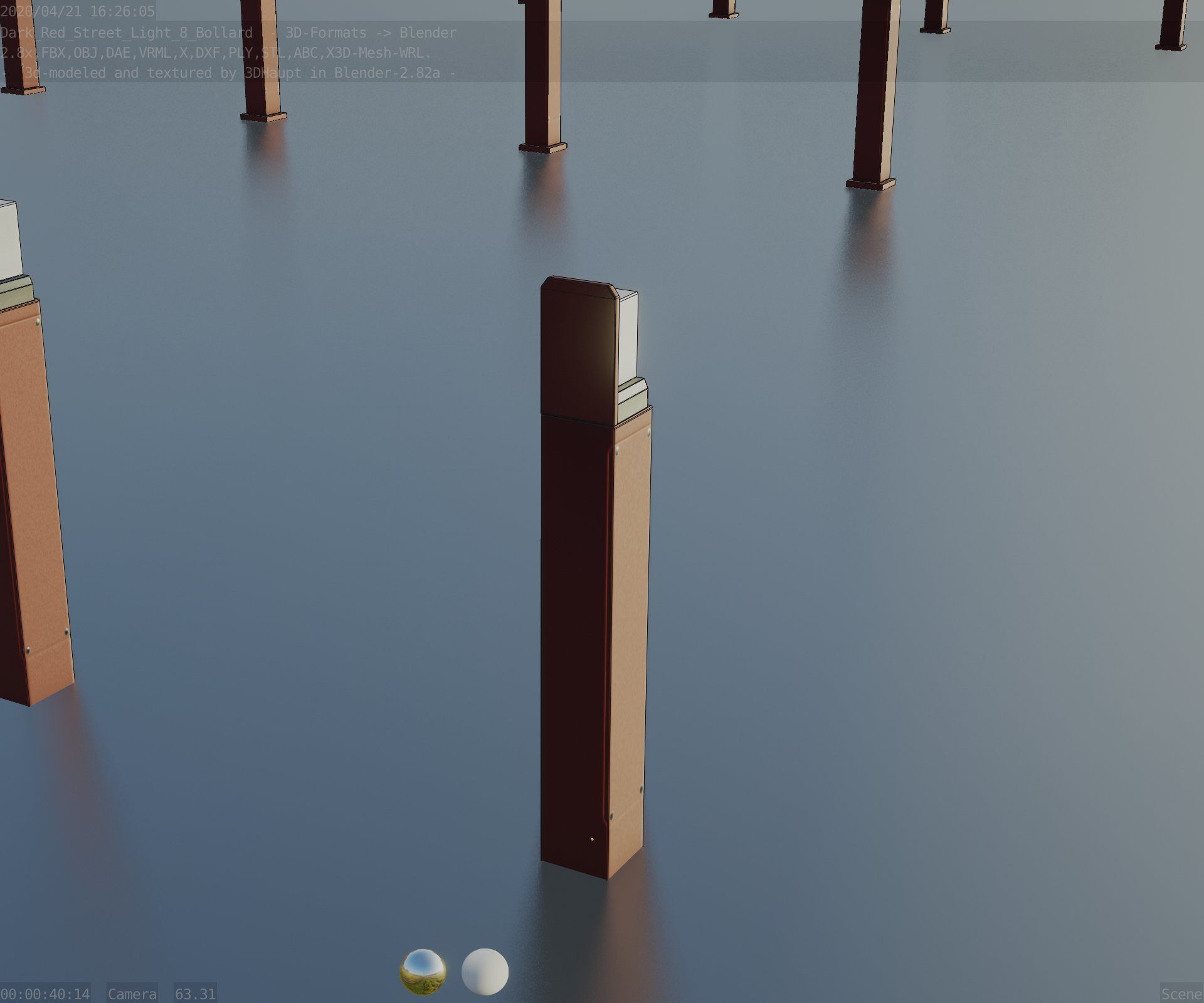Street Light 8 Bollard 900 mm Dark Red Version 5 Low-poly 3D model_81