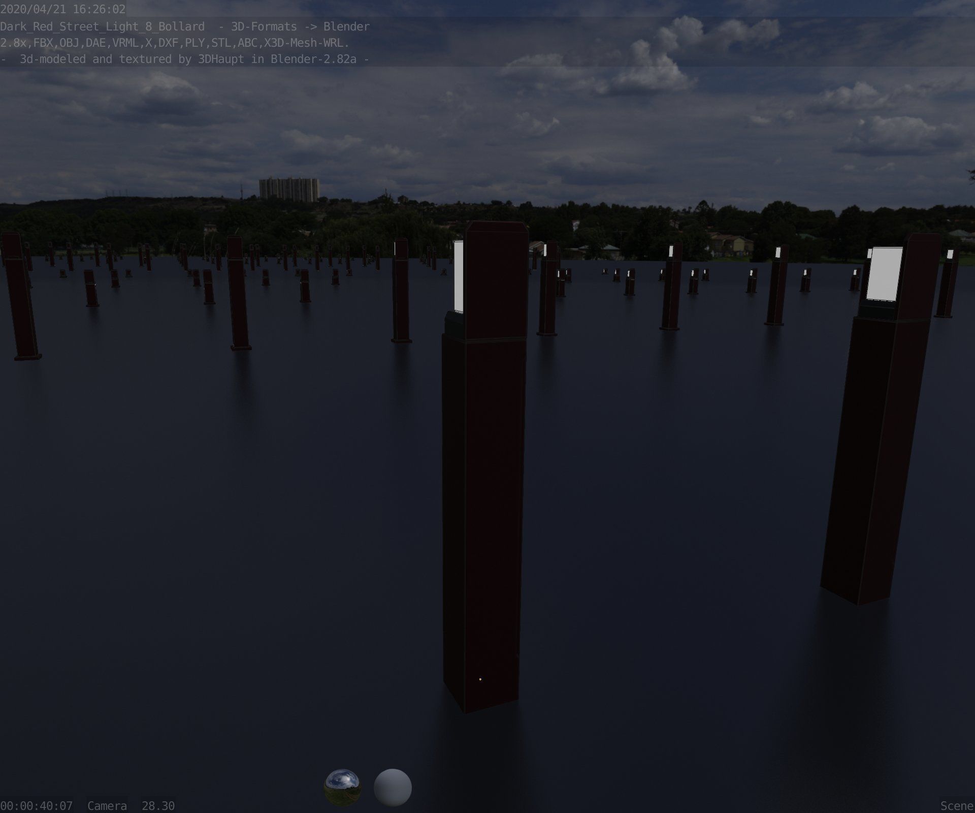 Street Light 8 Bollard 900 mm Dark Red Version 5 Low-poly 3D model_74