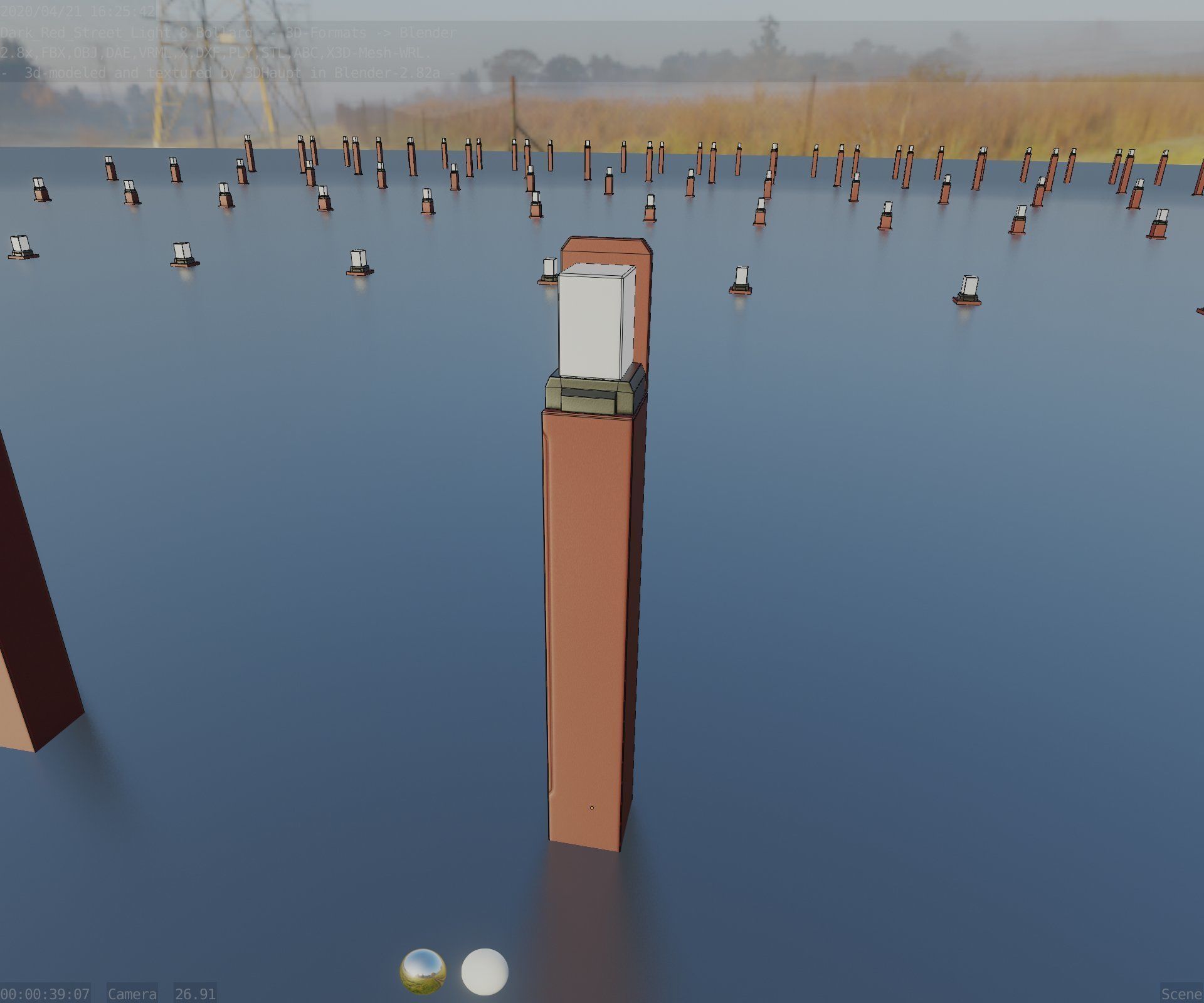 Street Light 8 Bollard 900 mm Dark Red Version 5 Low-poly 3D model_50