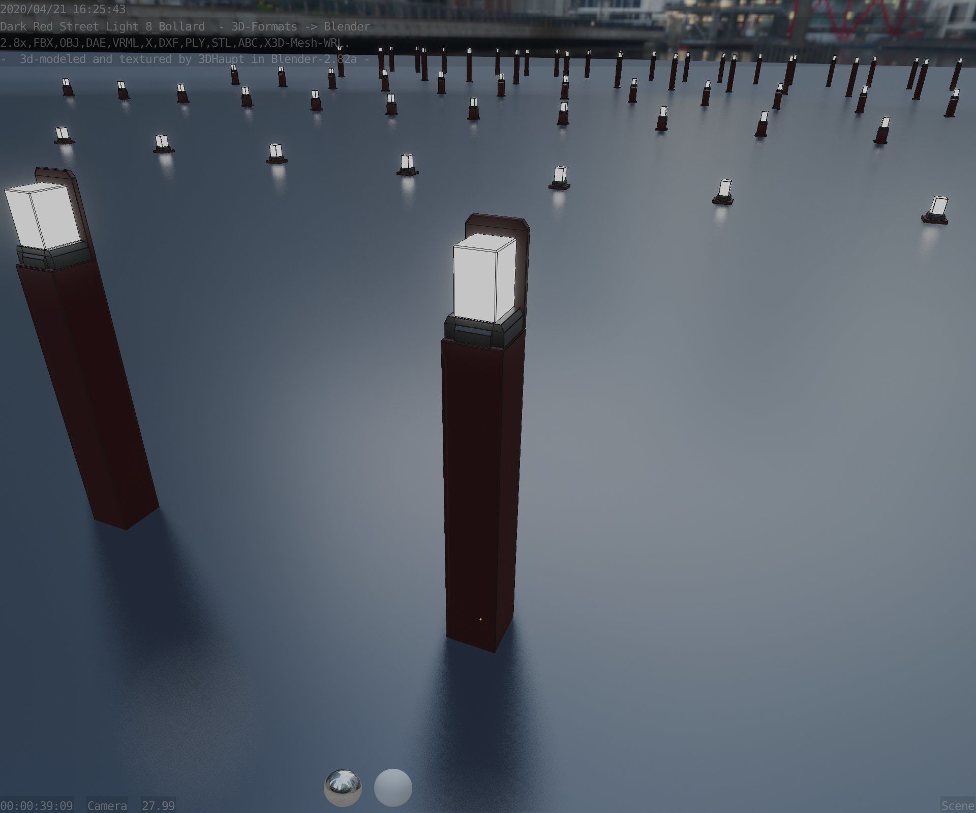 Street Light 8 Bollard 900 mm Dark Red Version 5 Low-poly 3D model_52