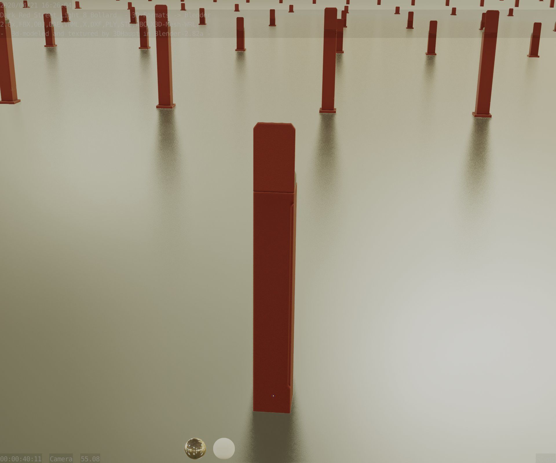 Street Light 8 Bollard 900 mm Dark Red Version 5 Low-poly 3D model_78