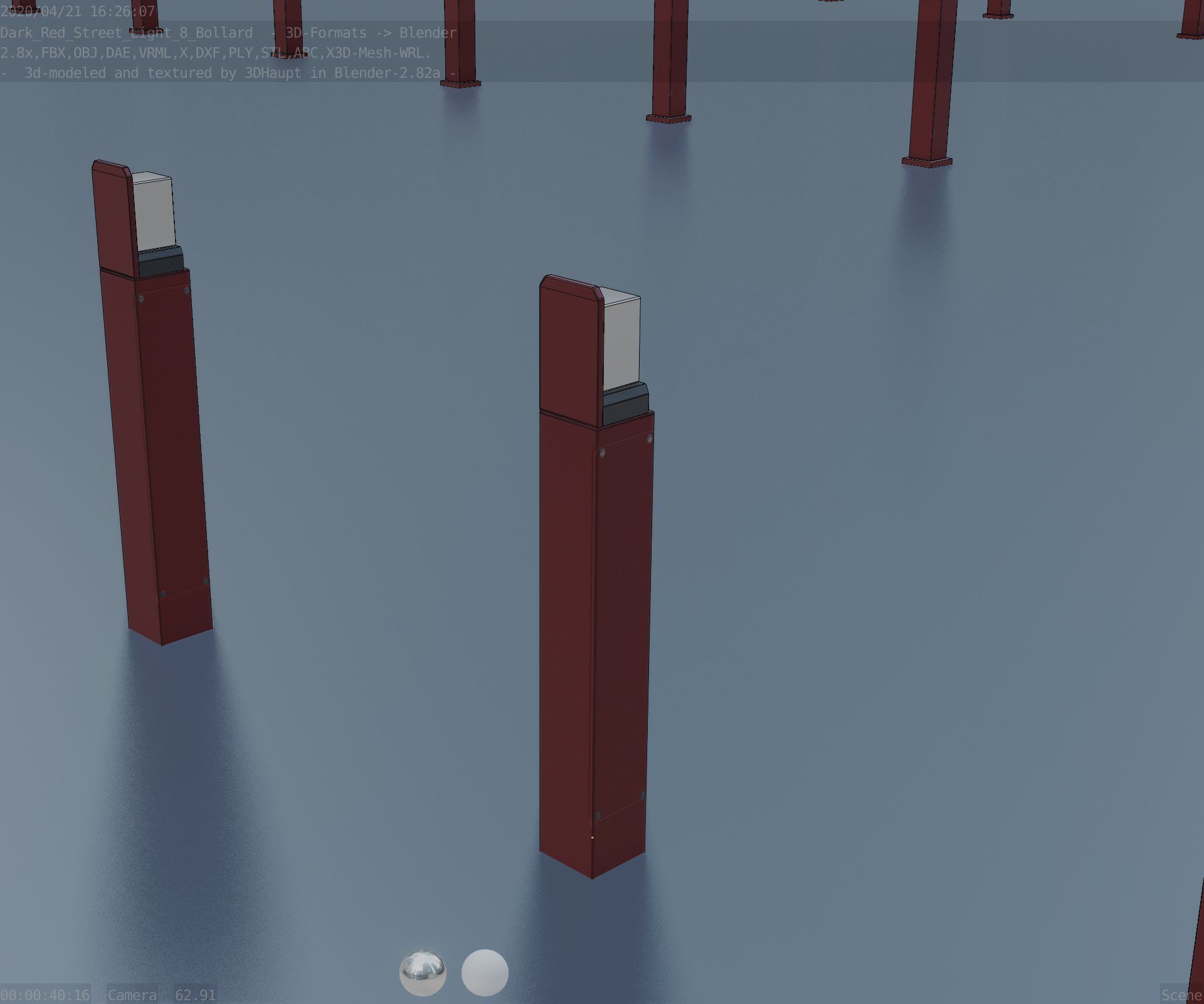 Street Light 8 Bollard 900 mm Dark Red Version 5 Low-poly 3D model_83