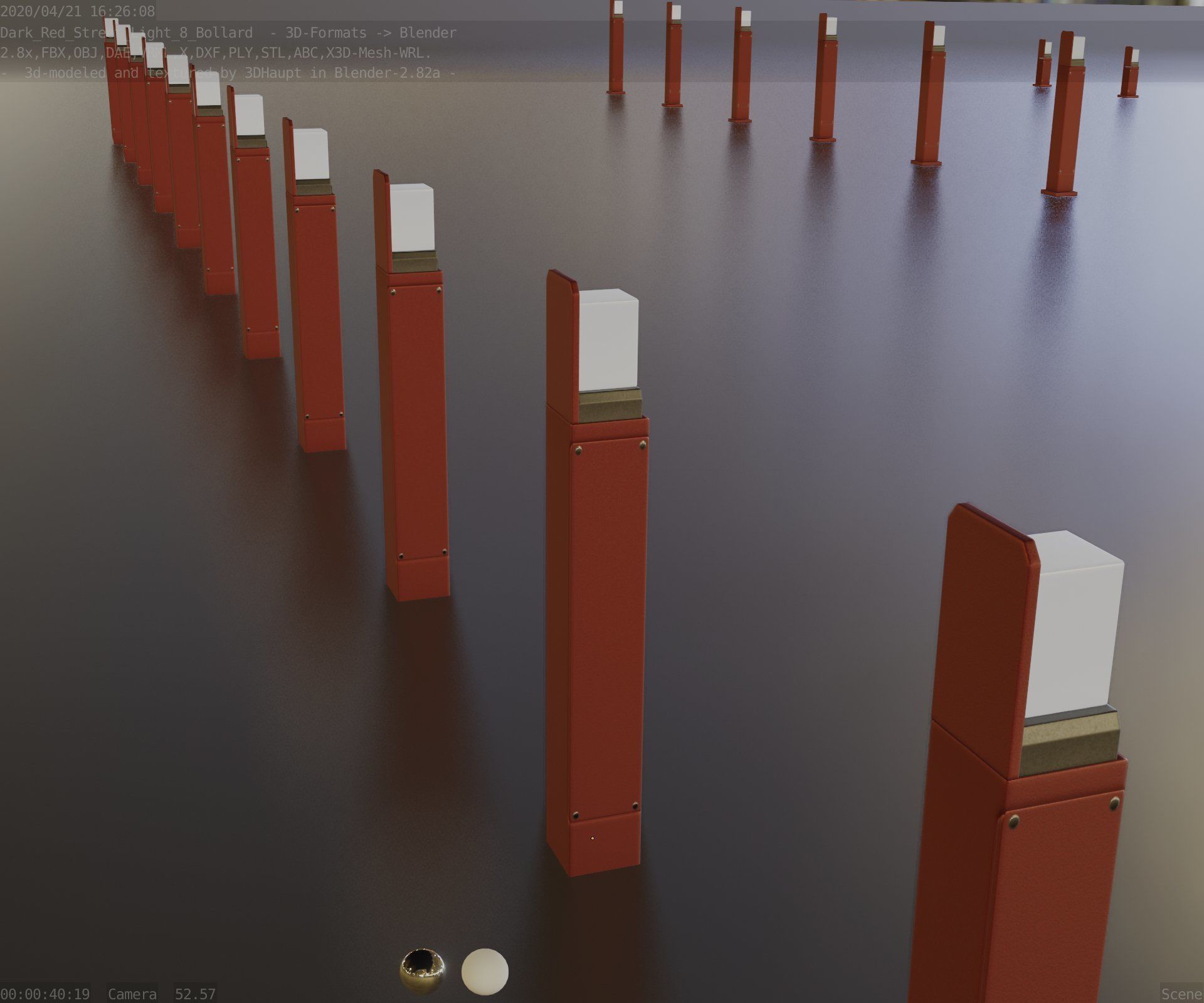 Street Light 8 Bollard 900 mm Dark Red Version 5 Low-poly 3D model_86